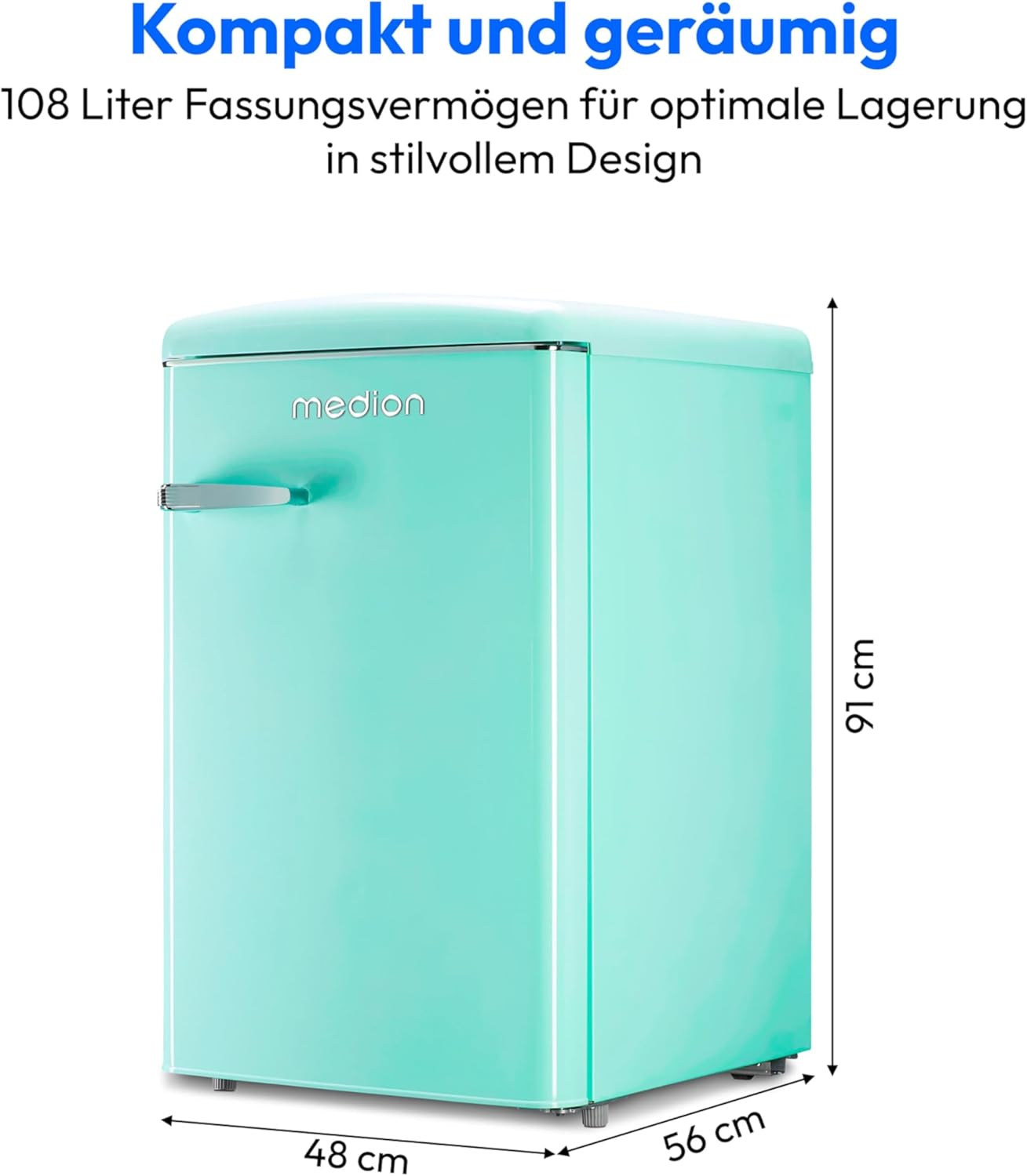 MEDION Retro Kühl-Gefrierkombination (95L Kühlschrank, 13L 4 Sterne Gefrierfach, 108 Liter Nutzinhalt, LED Innenbeleuchtung, Stufenlose Temperaturregelung, MD 37790) rot – Bild 8