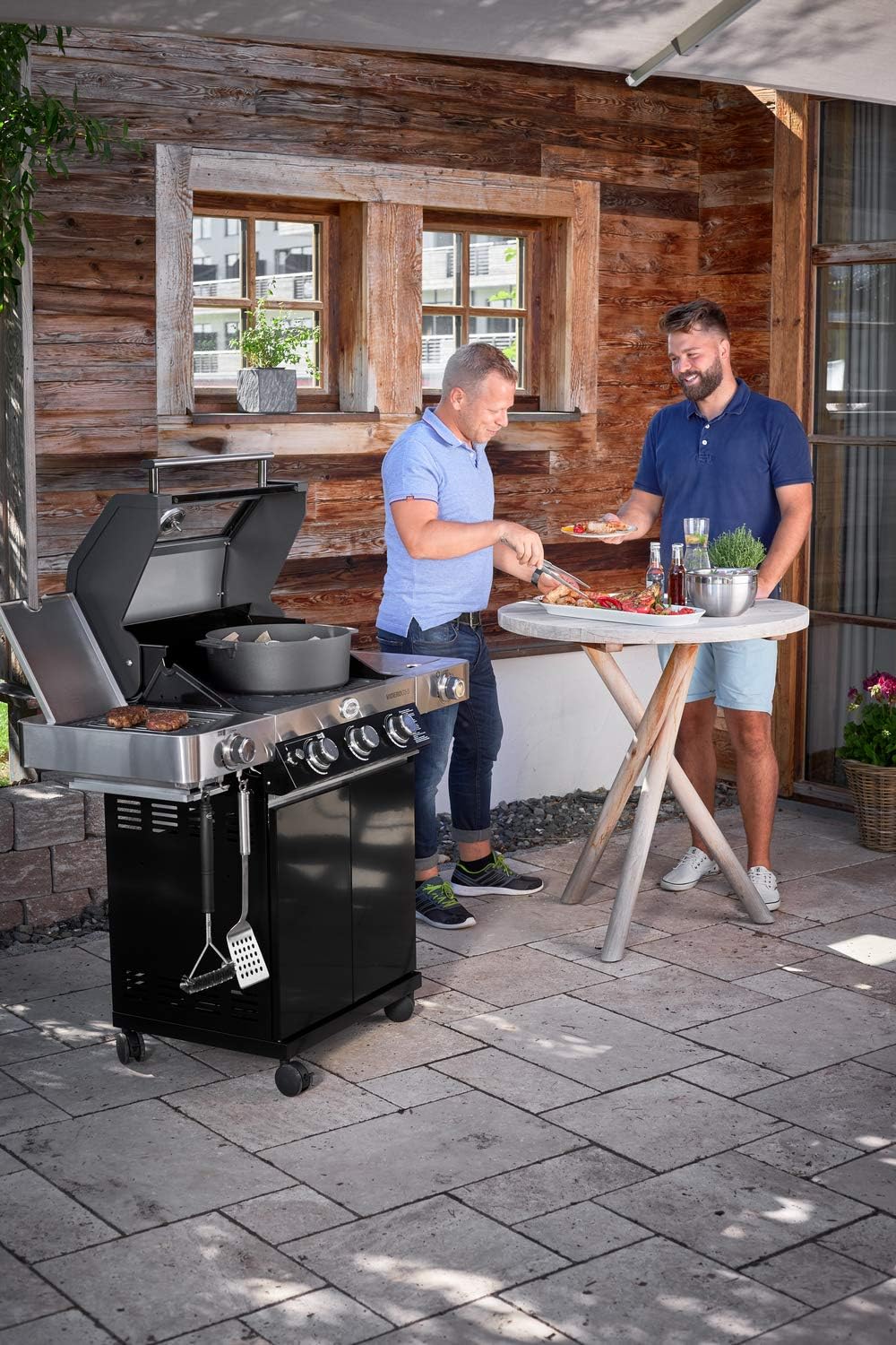 RÖSLE Elektrogrill BBQ-Portable Videro E2-P, tragbarer Tischgrill mit 2 Brennern, Warmhalterost und Deckel mit Glaseinsatz, pulverbeschichteter Stahl, schwarz/silbern – Bild 74