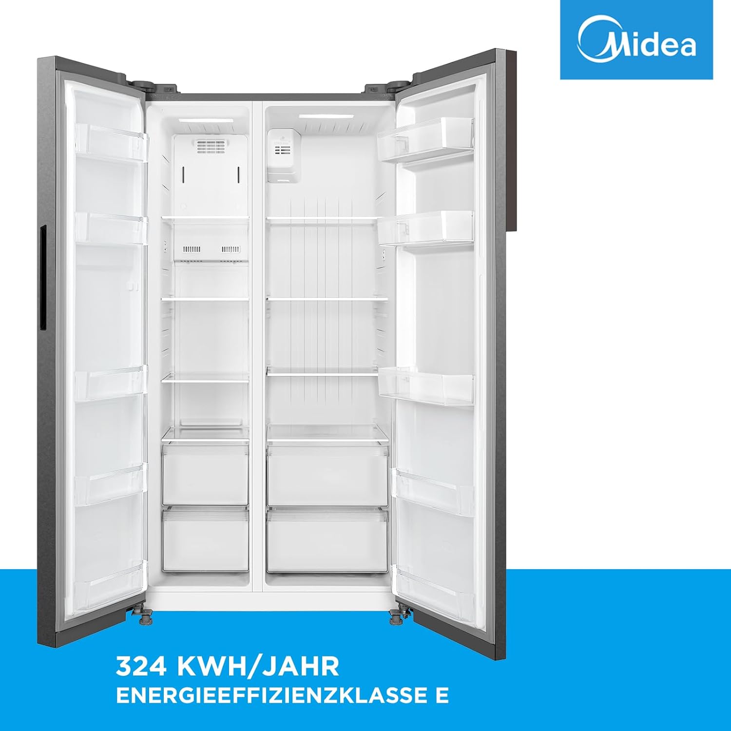 Midea KS-DDX 6.32 WT Side-by-Side Kühl-/Gefrierkombination/ 178,8 cm Hhe/ 254 kWh/Jahr/No Frost/Dual Inverter Compressor/mit 3in1 Wasser-/Eisspender und Wassertank, Dark Inox – Bild 66