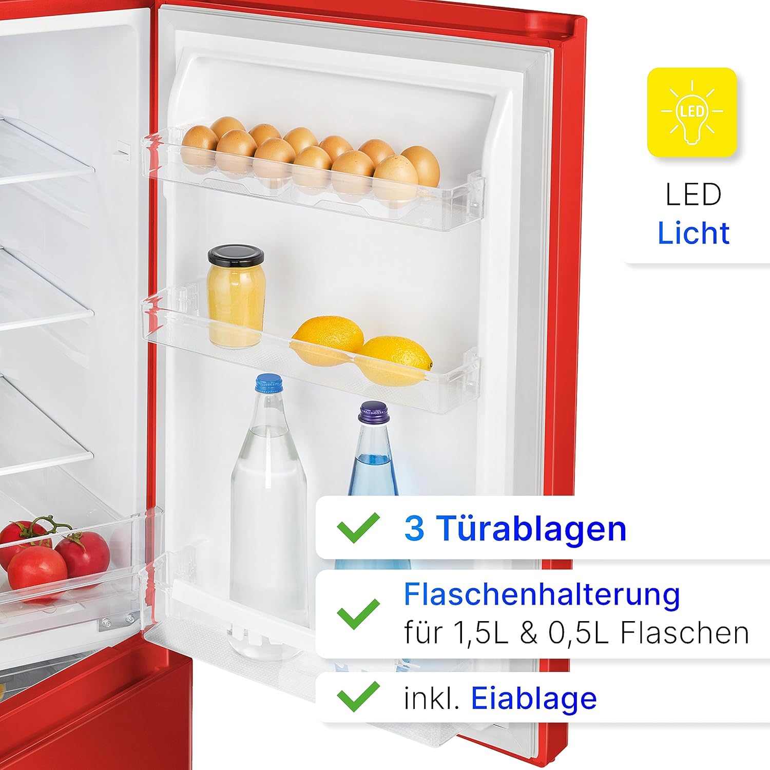Bomann® Kühlschrank mit Gefrierfach 143cm hoch | Kühl Gefrierkombination 175L mit 3 Ablagen & 3 Schubladen | Türanschlag wechselbar | leise Kühlgefrierkombi 39db | Kühlschrank KG 320.2 inox – Bild 12