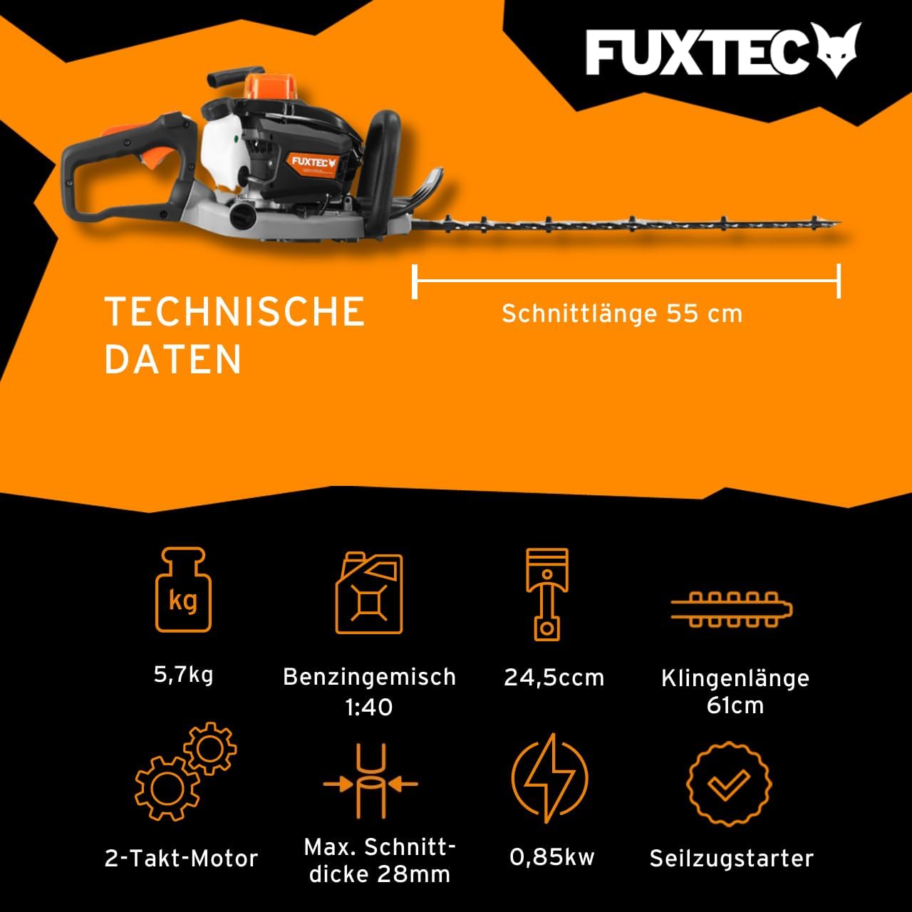 Fuxtec Benzin Heckenschere Profi FX-MHP126 mit XXL-Schwertlänge 800 mm Schwert Freischneider – Bild 12