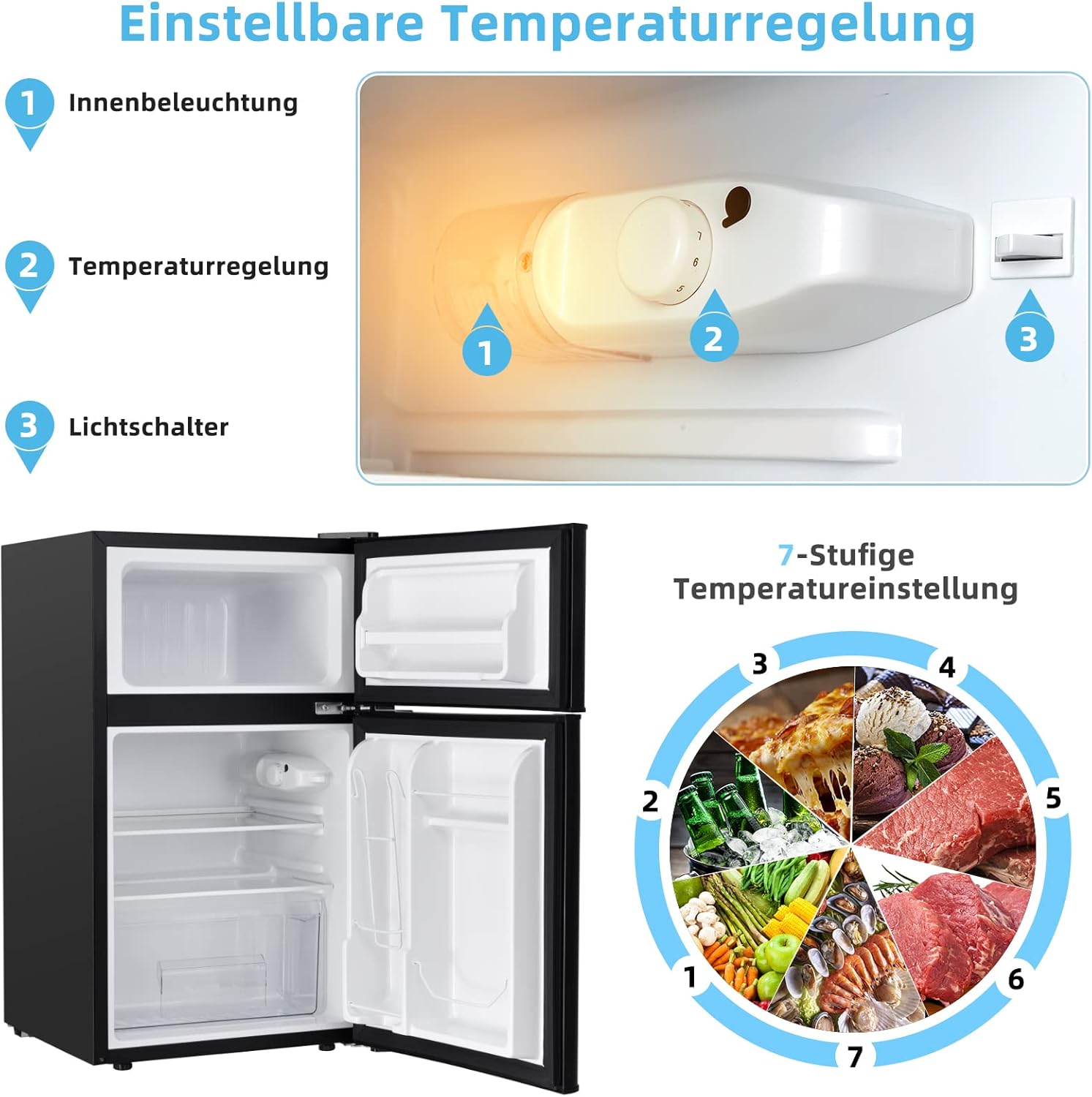 COSTWAY 90L Kühlschrank mit 27L Gefrierfach Kühl-Gefrier-Kombination Standkühlschrank Gefrierschrank mini Kühlschrank (weiß) – Bild 2