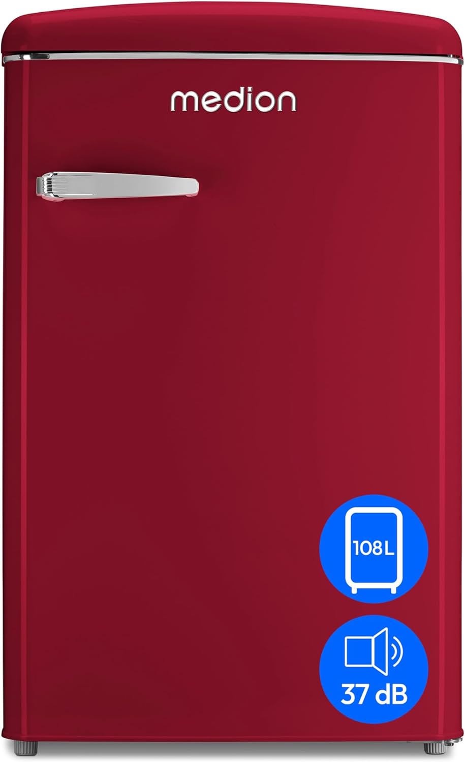 MEDION Retro Kühl-Gefrierkombination (95L Kühlschrank, 13L 4 Sterne Gefrierfach, 108 Liter Nutzinhalt, LED Innenbeleuchtung, Stufenlose Temperaturregelung, MD 37790) rot – Bild 2