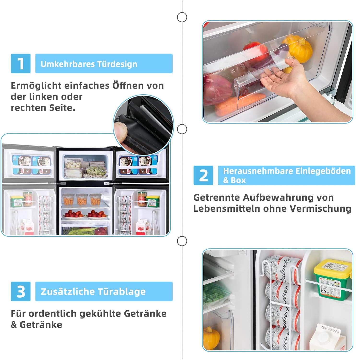 COSTWAY 90L Kühlschrank mit 27L Gefrierfach Kühl-Gefrier-Kombination Standkühlschrank Gefrierschrank mini Kühlschrank (weiß) – Bild 4