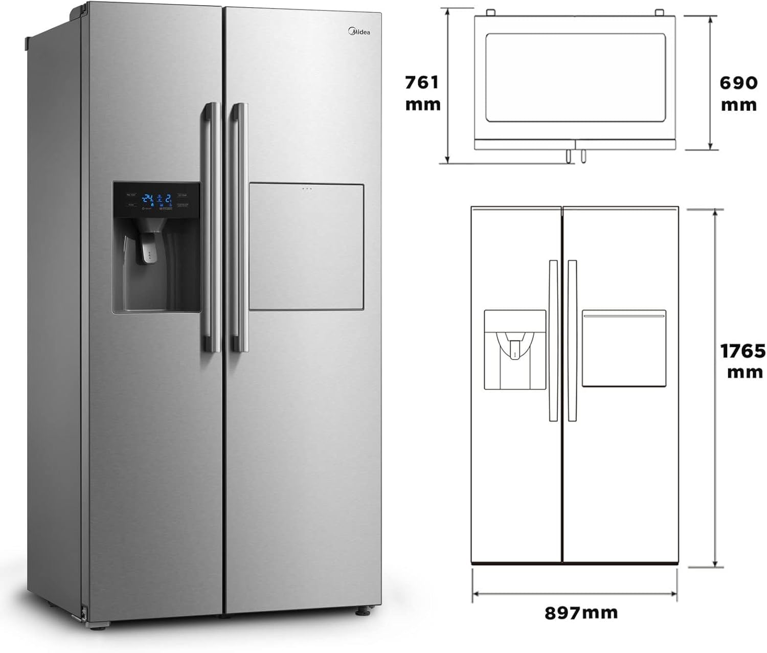 Midea KS-DDX 6.32 WT Side-by-Side Kühl-/Gefrierkombination/ 178,8 cm Hhe/ 254 kWh/Jahr/No Frost/Dual Inverter Compressor/mit 3in1 Wasser-/Eisspender und Wassertank, Dark Inox – Bild 19