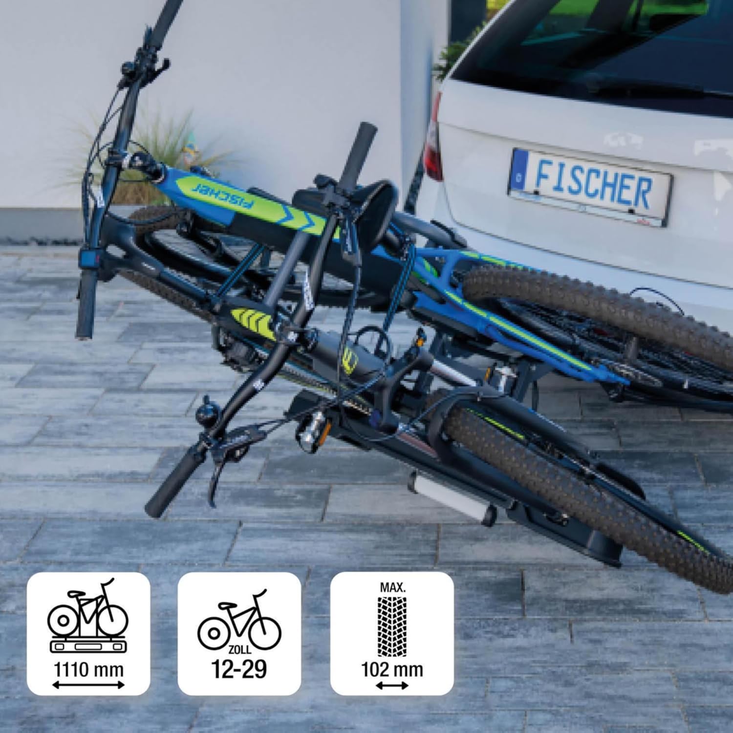 Fischer Kupplungs-Fahrradträger ProlineEvo 2, für 2 Fahrräder bis 60kg Nutzlast, E-Bike geeignet, vormontiert, abschließbar, faltbar – Bild 4