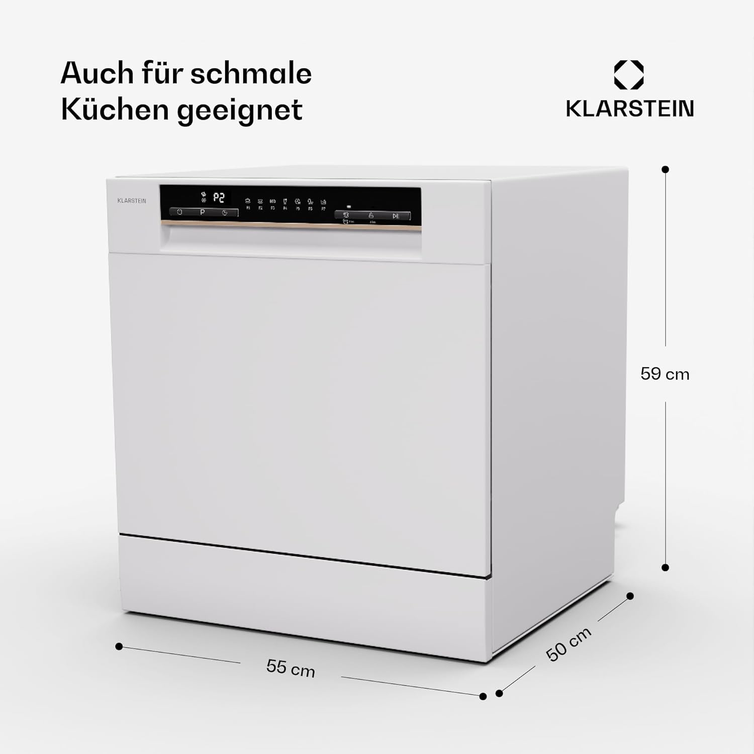 Klarstein ia 8 - Spülmaschine, Geschirrspüler, Freistehend, Teilintegriert, F, 55 cm breit, 8 Maßgedecke, 6 Programme, Aquastop, silber – Bild 56