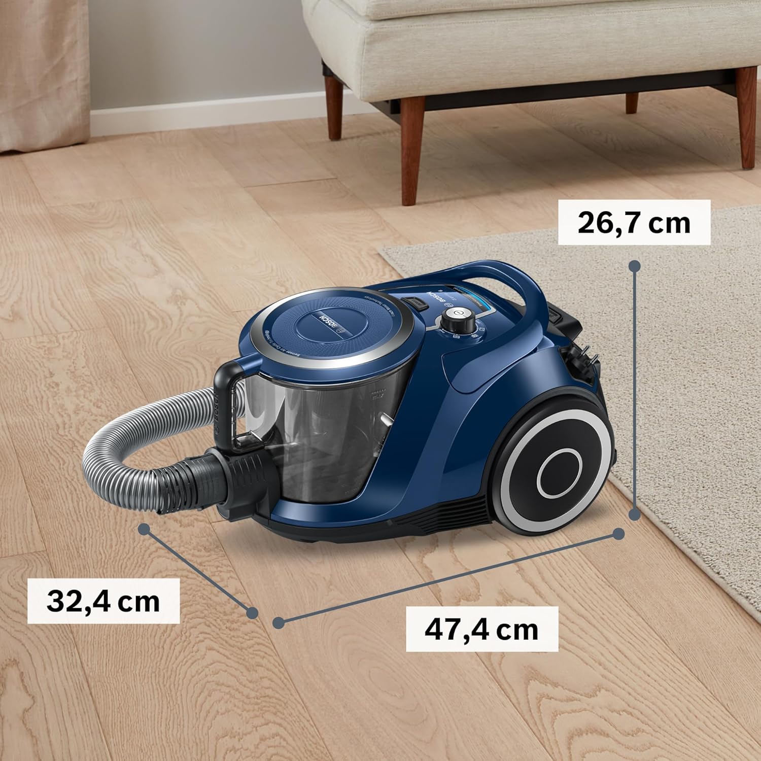Bosch Staubsauger beutellos Serie 6 BGC41X36, Bodenstaubsauger, ideal für Allergiker, Hygiene-Filter, Bodendüse für Parkett, Teppich, Fliesen, Starke Saugleistung, leise, 700 W, blau – Bild 24