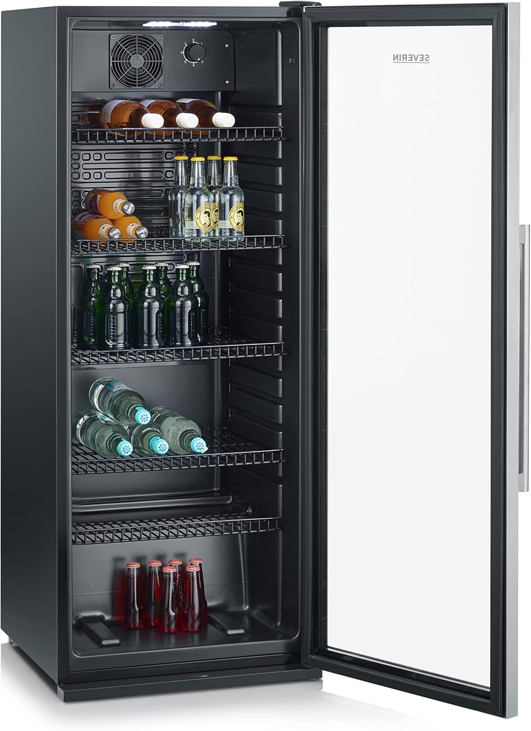 SEVERIN Flaschenkühlschrank, mit integriertem Schloss und integrierter LED-Beleuchtung, 118 L Nutzinhalt, schwarz/silber, FSK 8840 – Bild 8