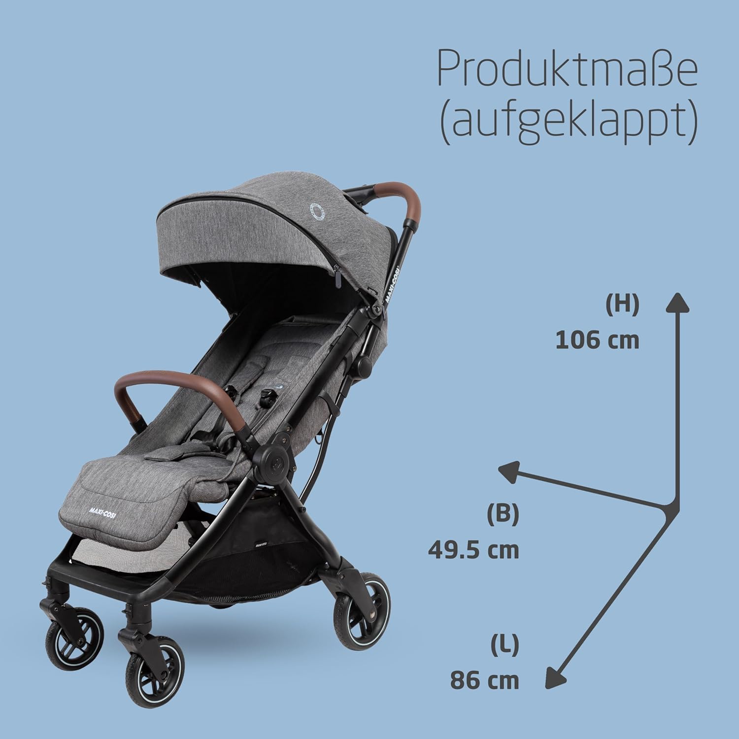 Maxi-Cosi Lara2 Baby Kinderwagen, 0–4 Jahre, 0–22 kg, federleichter, kompakter Buggy, 3 Liegepositionen, flache Liegeposition, klein zusammenklappbar, Schultergurt, Essential Graphite – Bild 23