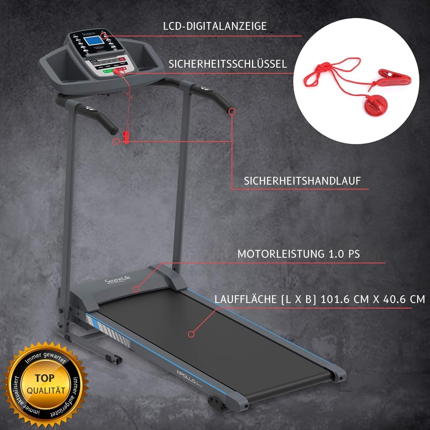 SereneLife Laufband für zuhause - Walking Pad klappbar, Running pad, mit LED-Anzeige,Treadmill for Home, Bluetooth App Sync, Digital Fitness, Walkpad mit Steigung, bis zu 10km/h – Bild 3