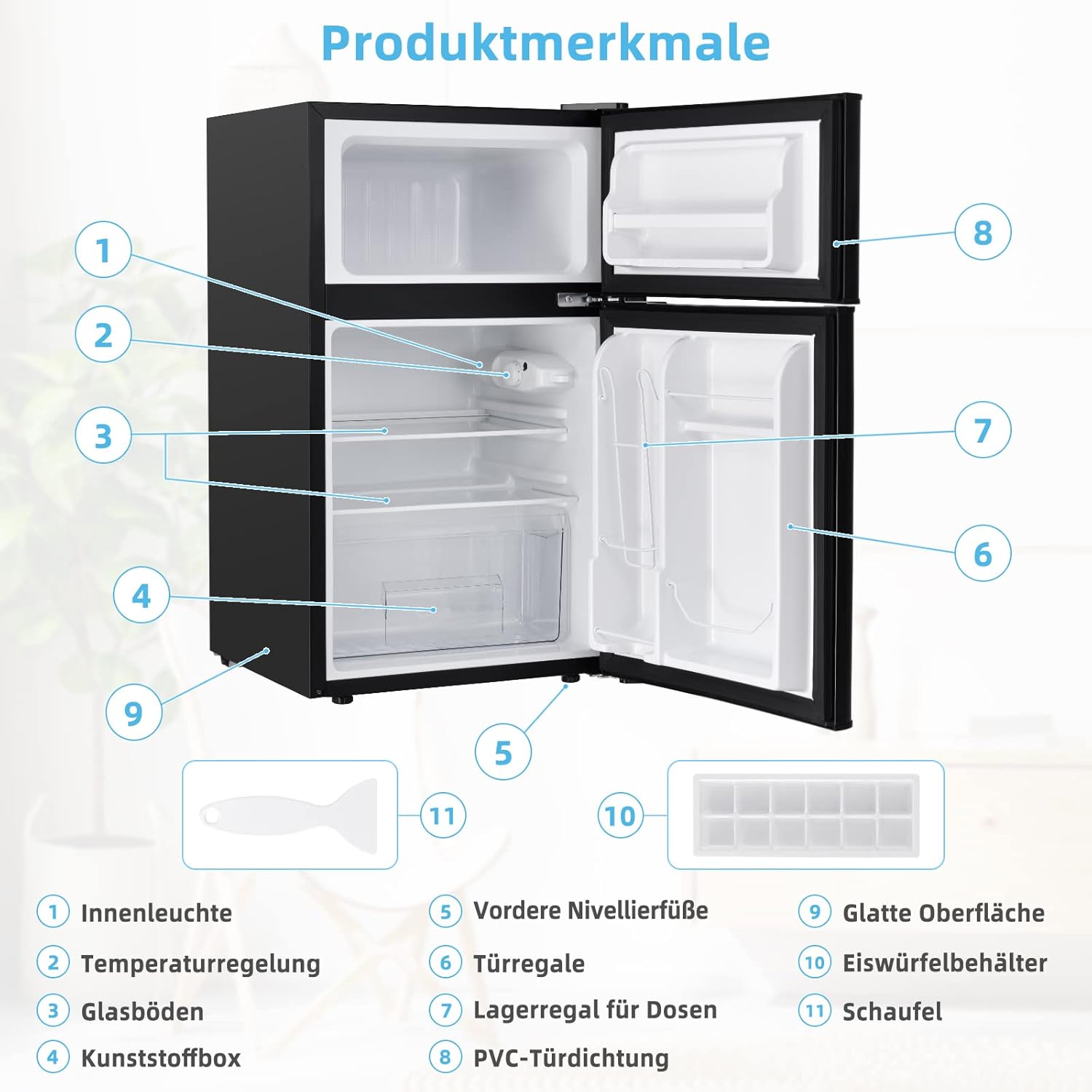 COSTWAY 90L Kühlschrank mit 27L Gefrierfach Kühl-Gefrier-Kombination Standkühlschrank Gefrierschrank mini Kühlschrank (weiß) – Bild 10