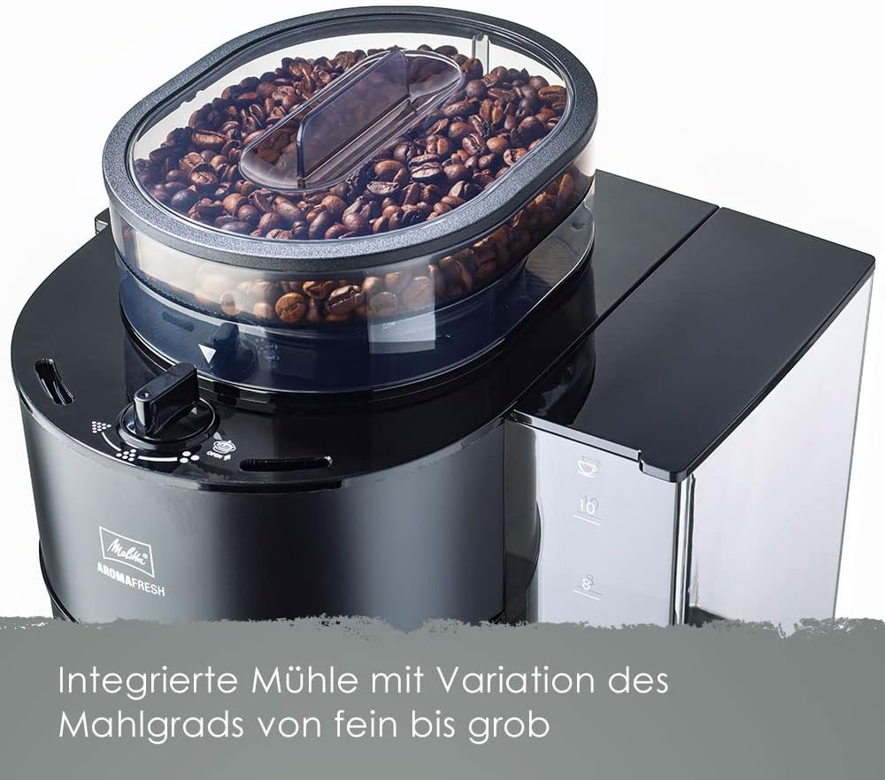 Melitta AromaFresh - Filterkaffeemaschine - mit Glaskanne - integriertes Mahlwerk - Timer Funktion - 10 Tassen - Pure Black – Bild 10