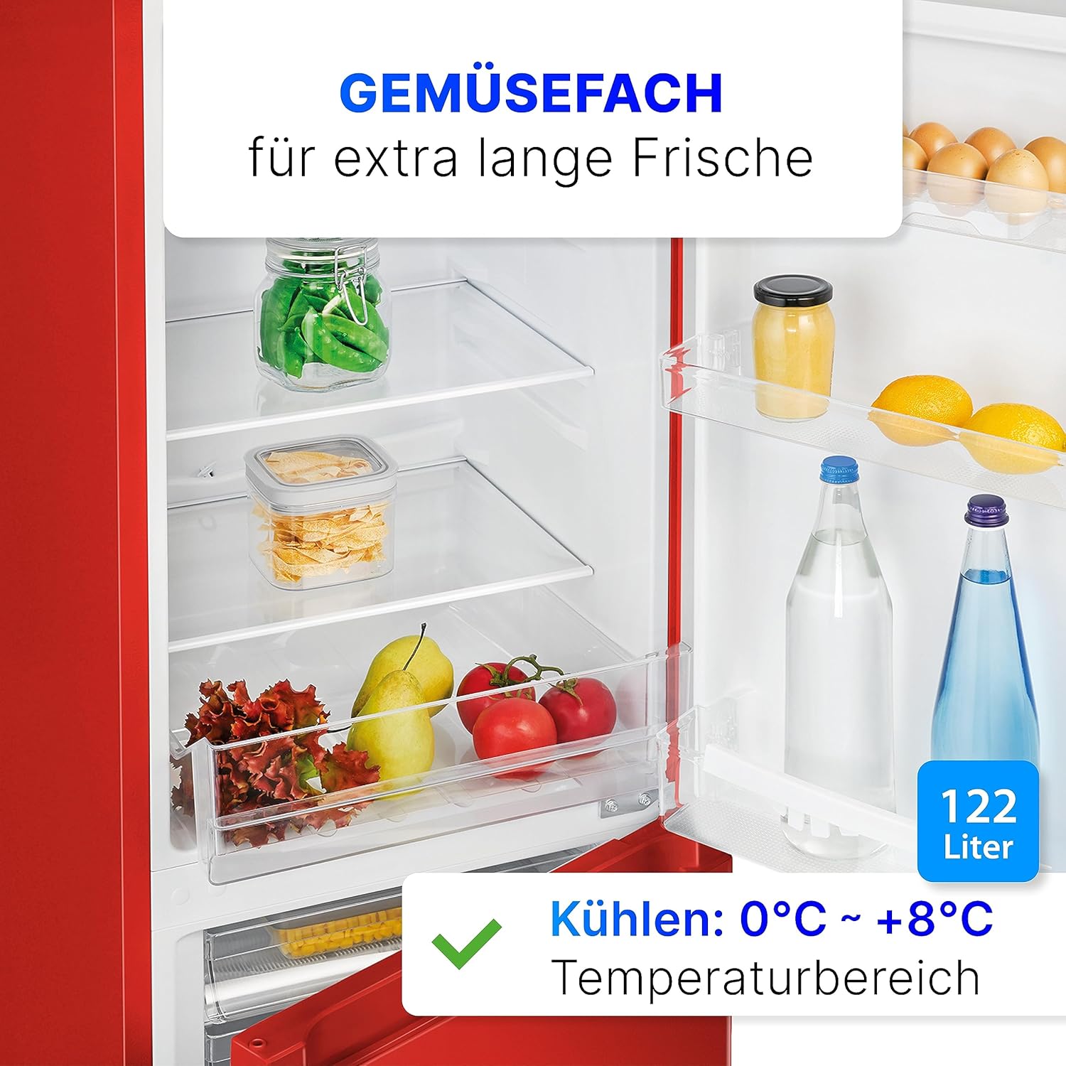 Bomann® Kühlschrank mit Gefrierfach 143cm hoch | Kühl Gefrierkombination 175L mit 3 Ablagen & 3 Schubladen | Türanschlag wechselbar | leise Kühlgefrierkombi 39db | Kühlschrank KG 320.2 inox – Bild 13