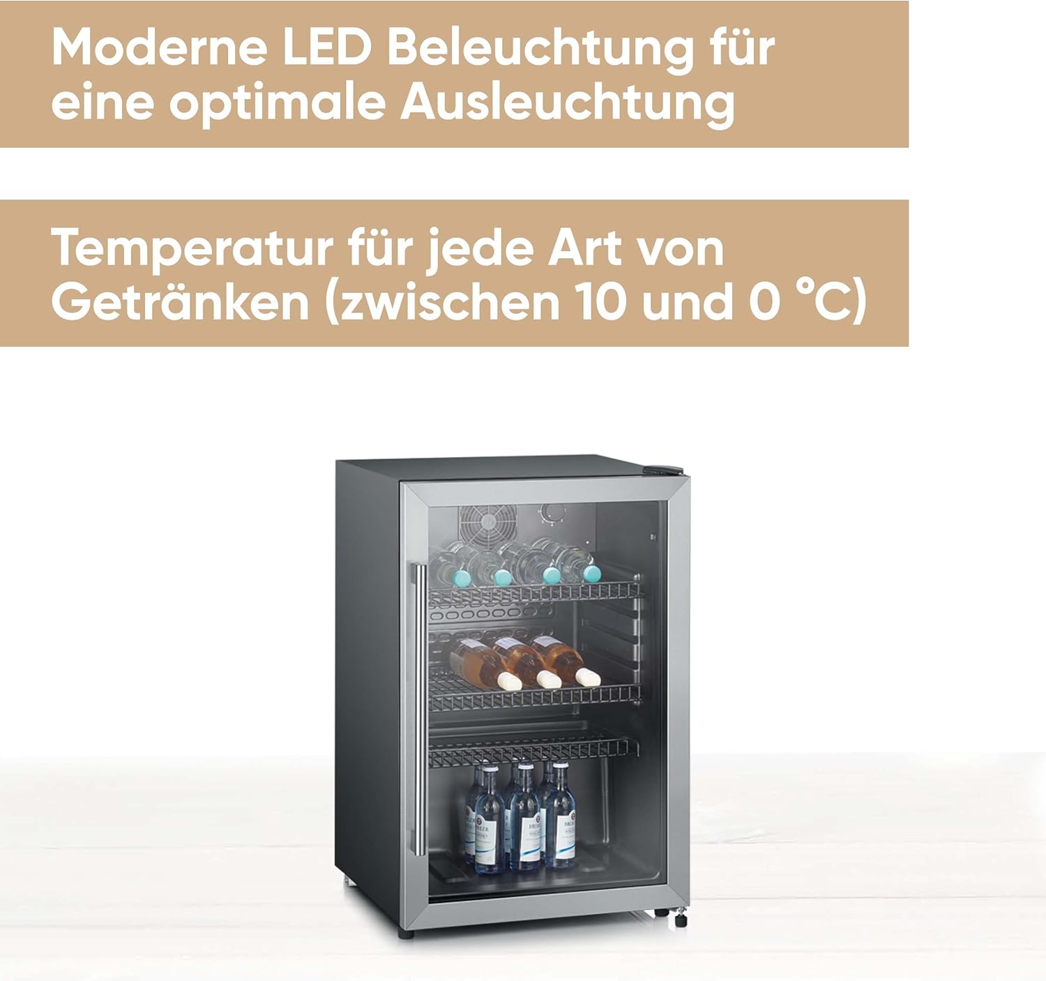 SEVERIN Flaschenkühlschrank, mit integriertem Schloss und integrierter LED-Beleuchtung, 118 L Nutzinhalt, schwarz/silber, FSK 8840 – Bild 9