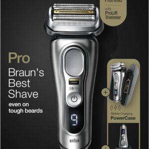 Braun Series 9 Pro Premium Rasierer Herren mit 4+1 Scherkopf, Elektrorasierer & ProLift Trimmer, PowerCase, 5-in-1 Reinigungsstation, 60 Min Laufzeit, Made in Germany, 9477cc, silber