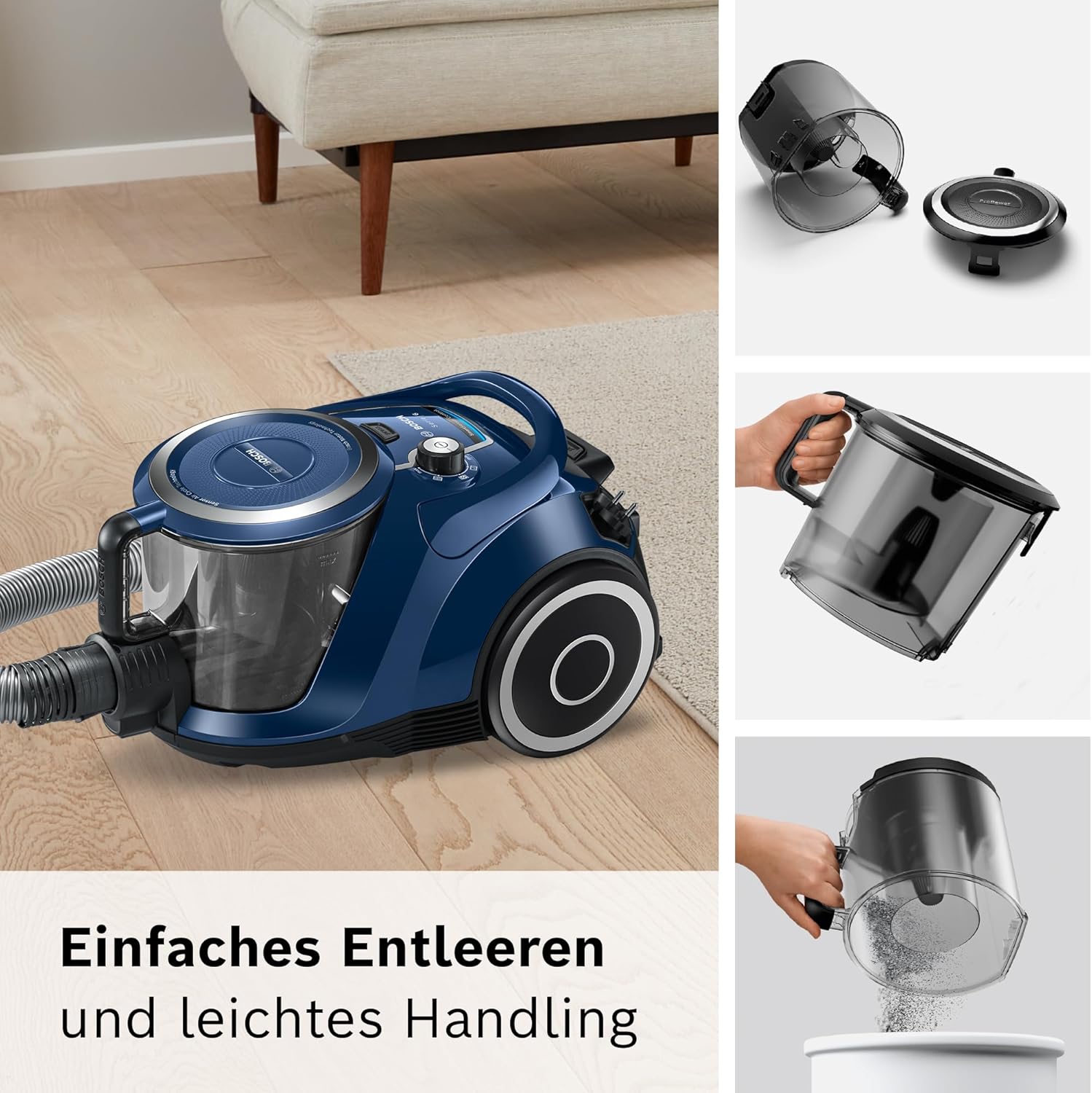 Bosch Staubsauger beutellos Serie 6 BGC41X36, Bodenstaubsauger, ideal für Allergiker, Hygiene-Filter, Bodendüse für Parkett, Teppich, Fliesen, Starke Saugleistung, leise, 700 W, blau – Bild 28
