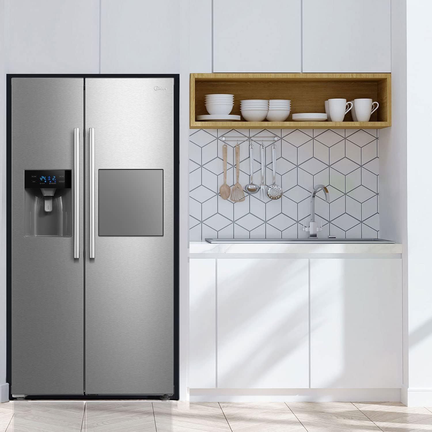 Midea KS-DDX 6.32 WT Side-by-Side Kühl-/Gefrierkombination/ 178,8 cm Hhe/ 254 kWh/Jahr/No Frost/Dual Inverter Compressor/mit 3in1 Wasser-/Eisspender und Wassertank, Dark Inox – Bild 25