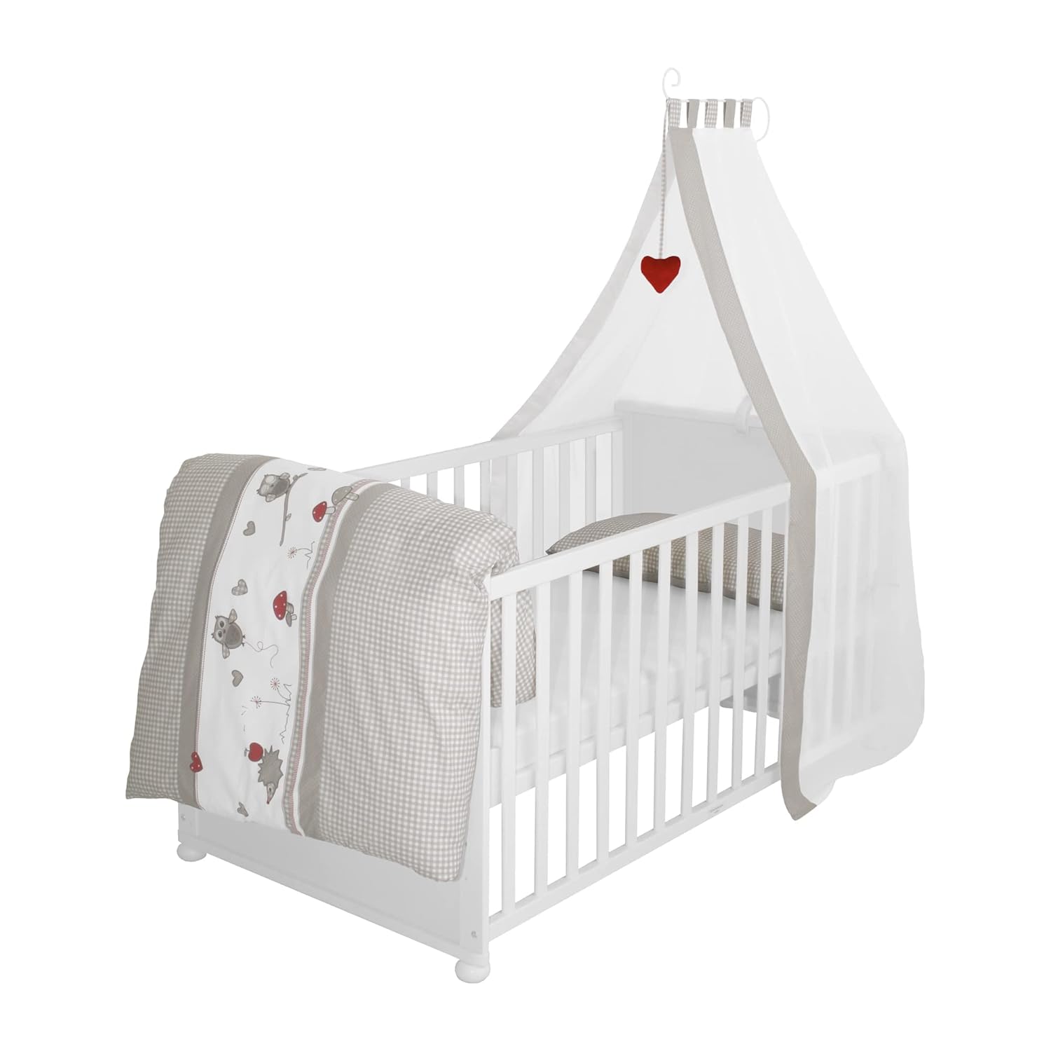 roba Babybett Set Adam & Eule - 70 x 140 cm - Mitwachsendes Kinderbett mit Bettwäsche, Himmel, Matratze - Höhenverstellbar - zu Juniorbett umbaubar - Holz weiß – Bild 9