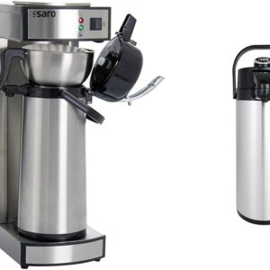 Saro Thermo Kaffeemaschine mit Korbfilter und Thermoskanne Industriekaffeemaschine mit Pumpkanne (2,2 Liter, ca. 10 Tassen Kaffee, Brüh- & Warmhaltefunktion), silber