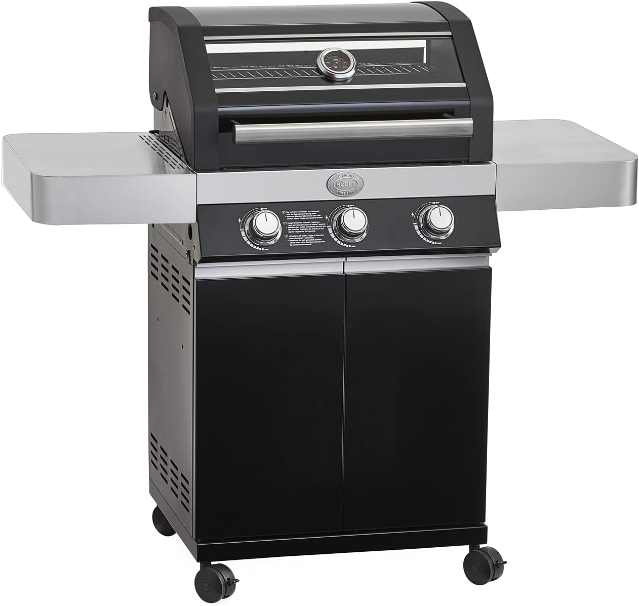 RÖSLE Elektrogrill BBQ-Portable Videro E2-P, tragbarer Tischgrill mit 2 Brennern, Warmhalterost und Deckel mit Glaseinsatz, pulverbeschichteter Stahl, schwarz/silbern – Bild 2