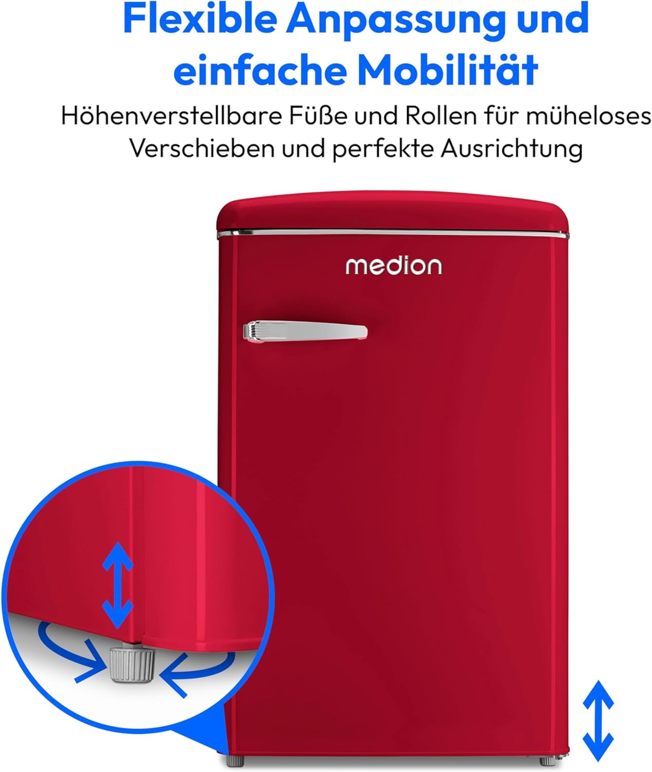 MEDION Retro Kühl-Gefrierkombination (95L Kühlschrank, 13L 4 Sterne Gefrierfach, 108 Liter Nutzinhalt, LED Innenbeleuchtung, Stufenlose Temperaturregelung, MD 37790) rot – Bild 15