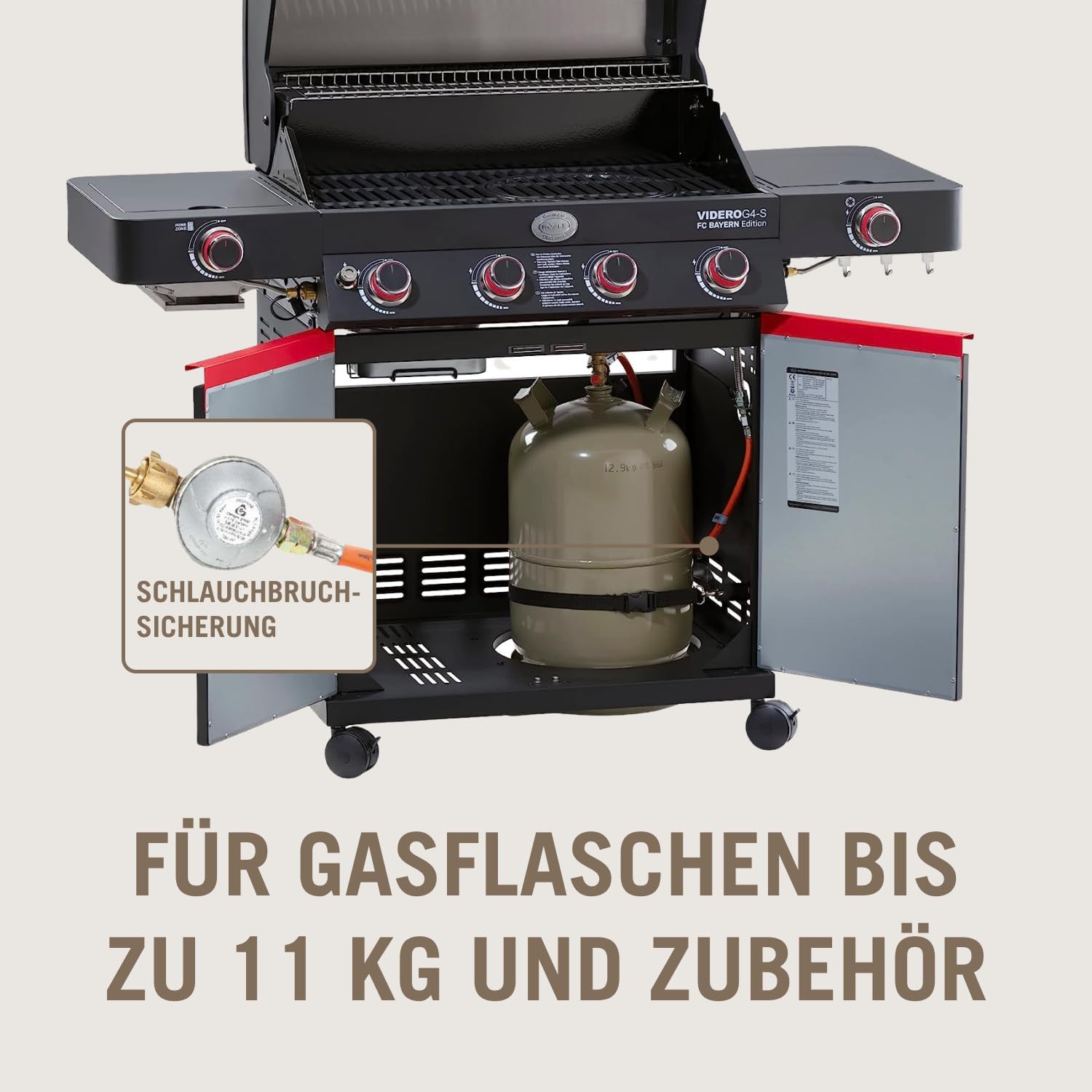 RÖSLE Elektrogrill BBQ-Portable Videro E2-P, tragbarer Tischgrill mit 2 Brennern, Warmhalterost und Deckel mit Glaseinsatz, pulverbeschichteter Stahl, schwarz/silbern – Bild 41