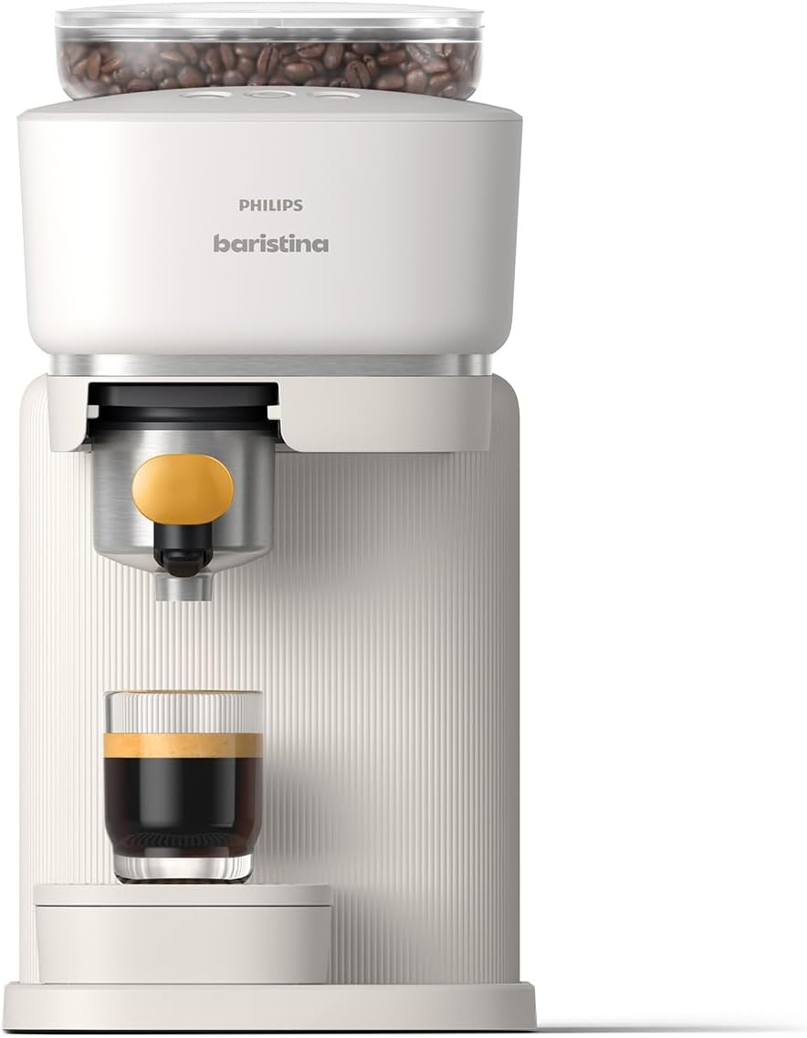 Philips Baristina Espressomaschine - Real Espresso- made simple. Kompakte Kaffeemaschine- Naturweiß mit weißem Siebträger- 16-bar-Pumpendruck- automatisches Mahlwerk- Cafe Crema (BAR300/00) – Bild 6