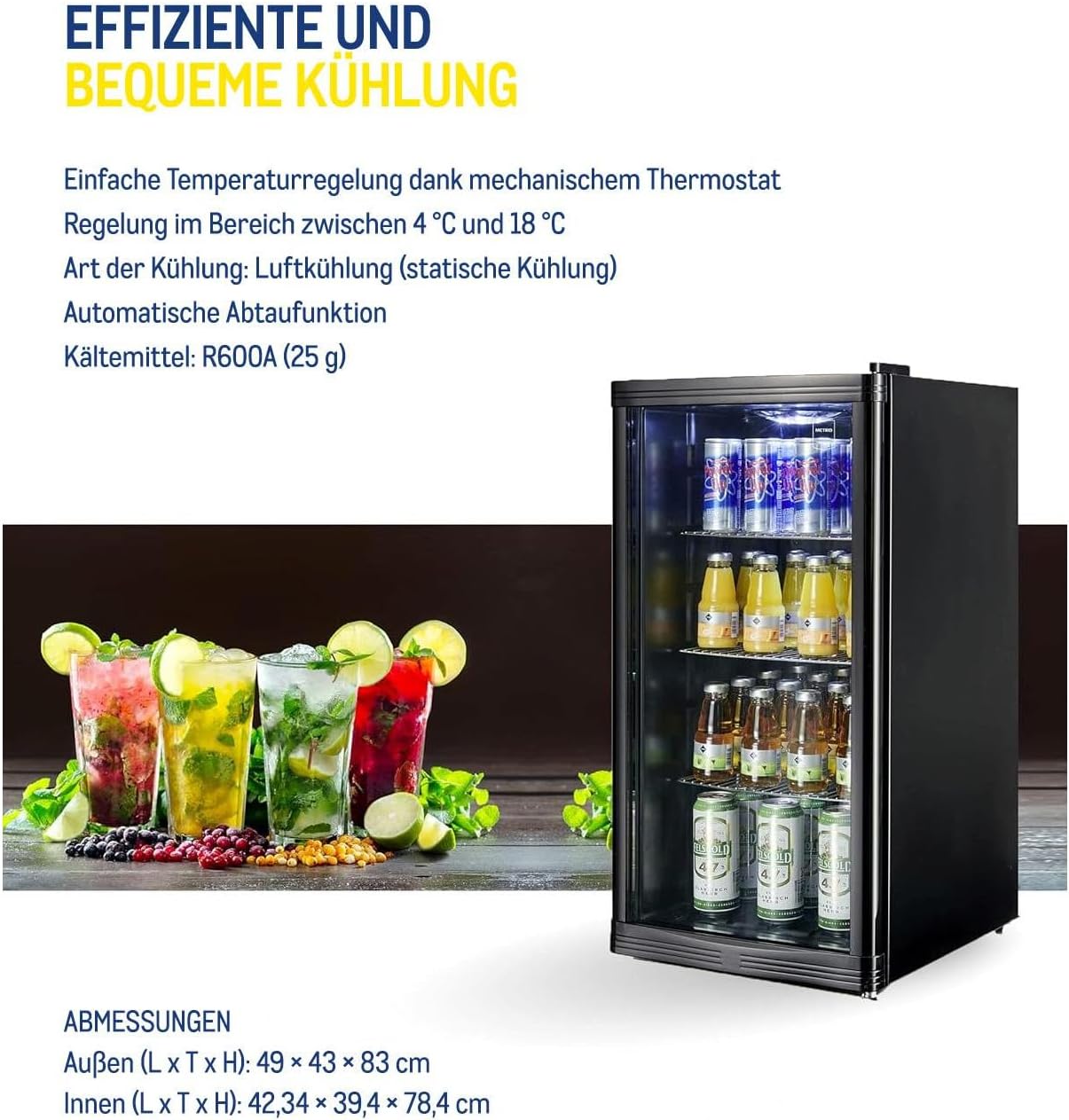METRO Professional Mini-Kühlschrank GPC1088, 88 L, 1.052 kWh/24h, 3 Edelstahl-Drahtböden, schwarz – Bild 16
