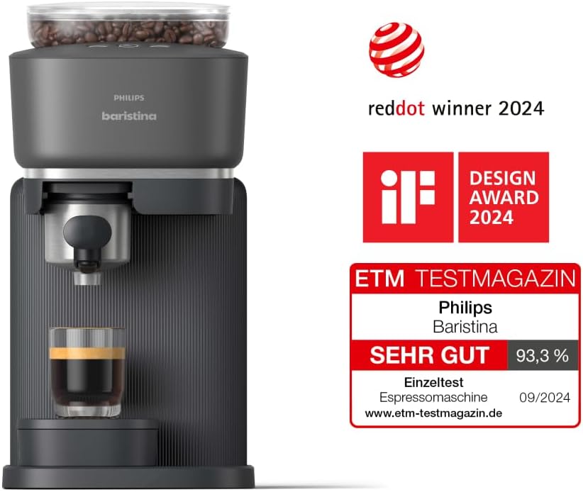 Philips Baristina Espressomaschine - Real Espresso- made simple. Kompakte Kaffeemaschine- Naturweiß mit weißem Siebträger- 16-bar-Pumpendruck- automatisches Mahlwerk- Cafe Crema (BAR300/00) – Bild 15