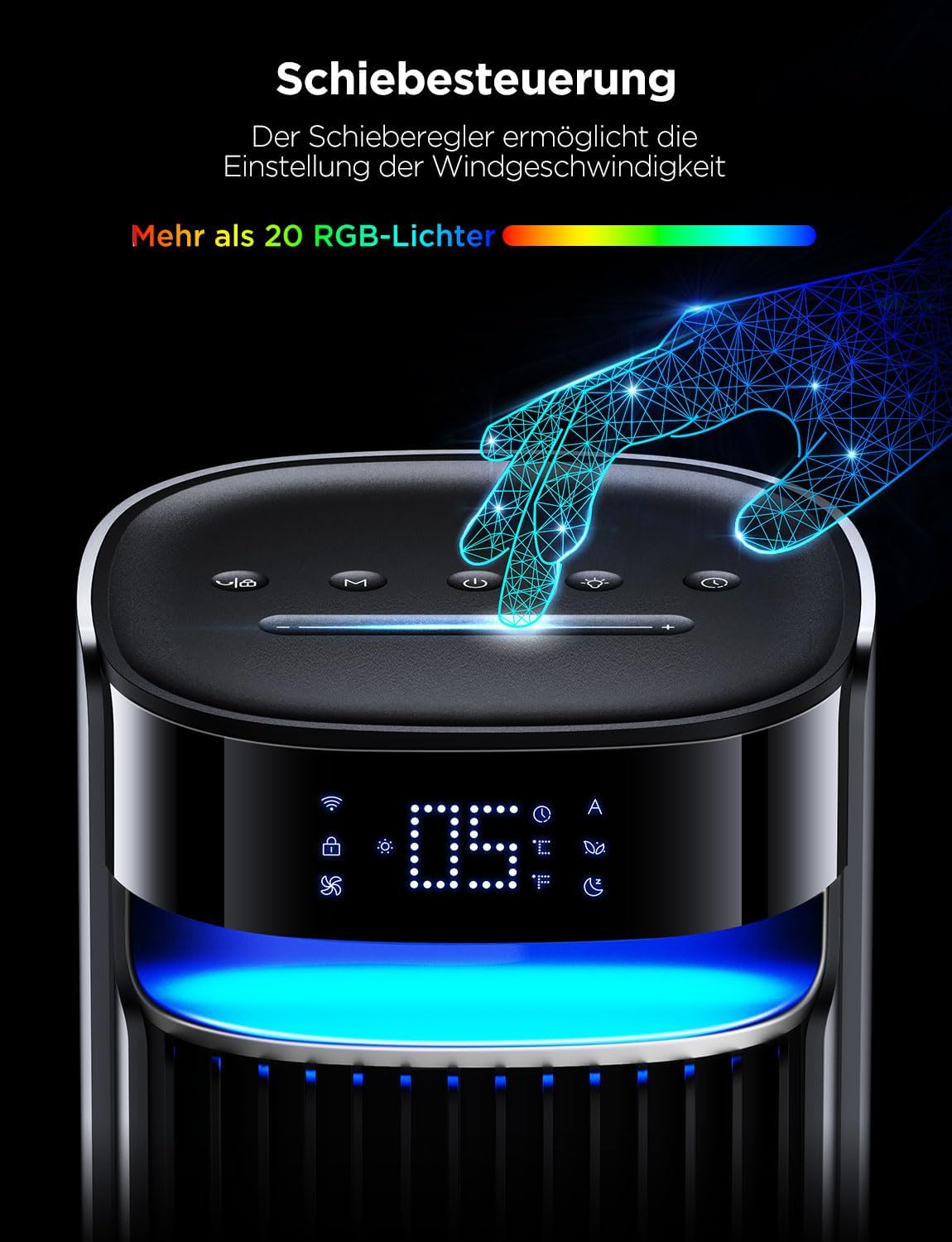 GoveeLife 27 dB leiser Ventilator, 12 Geschwindigkeiten bis zu 8 m/s, 5 Modi, 24-Stunden-Timer, intelligenter Turmventilator mit 150°-Oszillation, APP- und Sprachsteuerung für Zuhause, schwarz – Bild 8