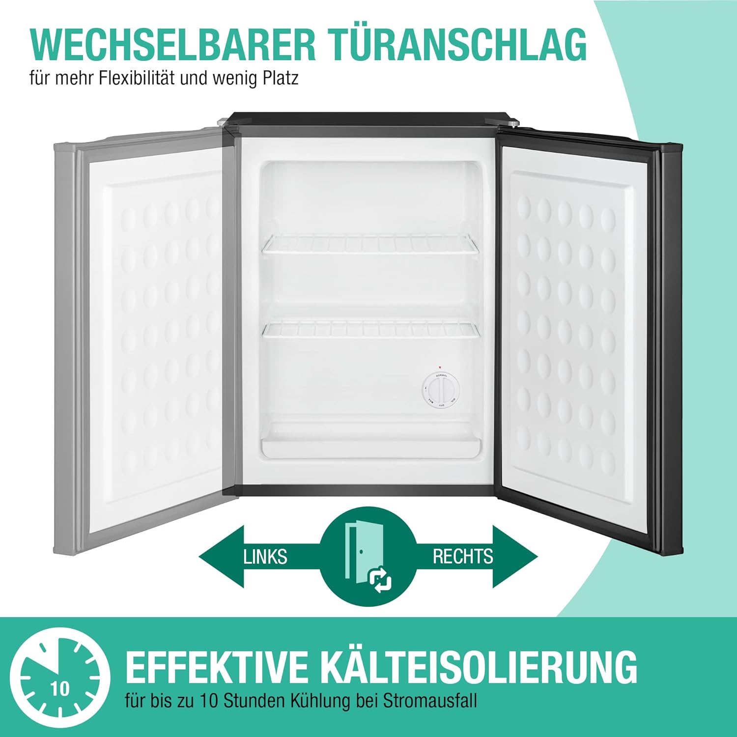 Bomann® Gefrierschrank klein mit 42L Nutzinhalt | Mini Gefrierschrank mit 2 herausnehmbaren Gitterablagen | Gefrierschrank mit wechselbarem Türanschlag & stufenloser Temperaturreglung |GB 7236 schwarz – Bild 4