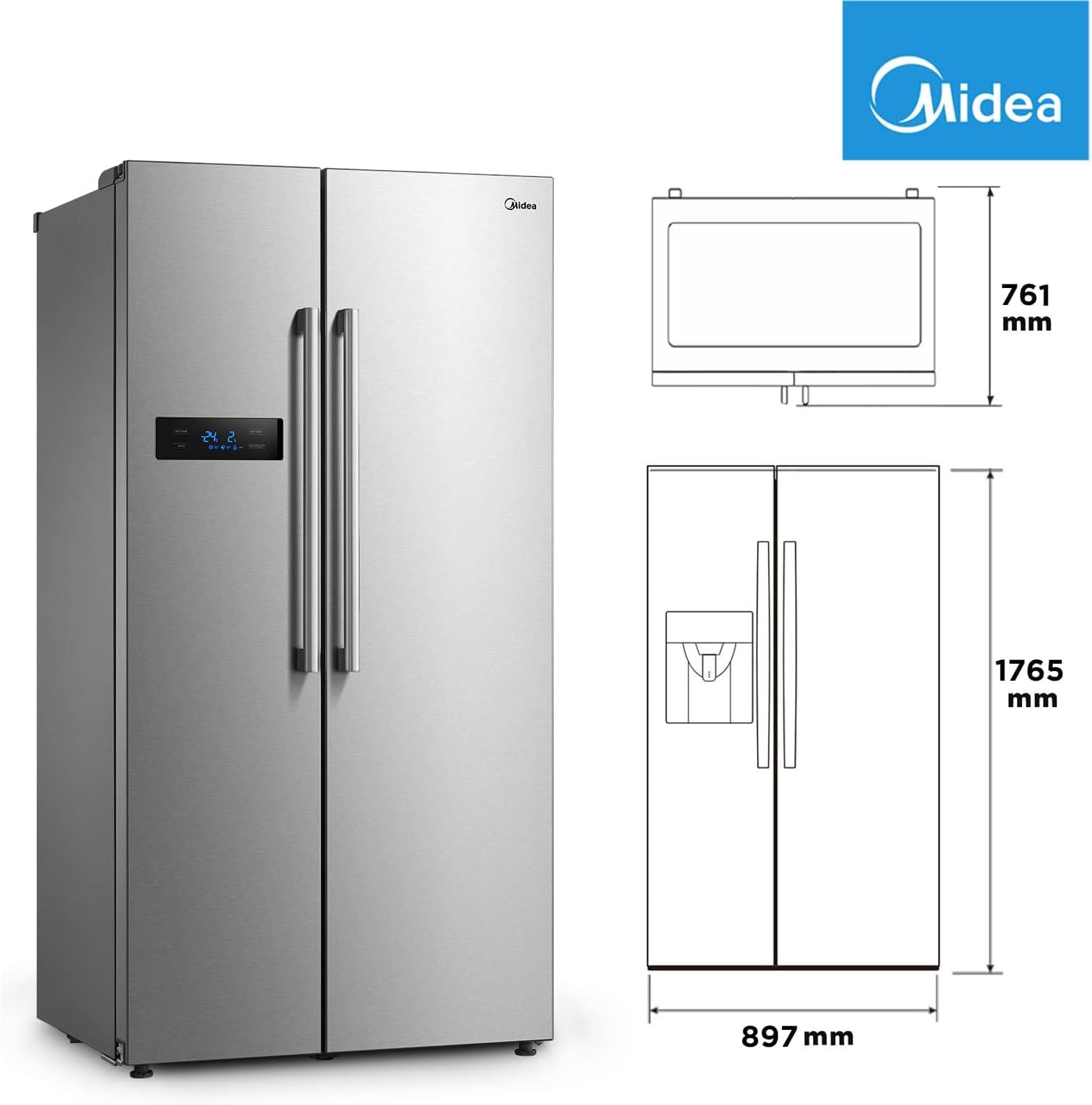 Midea KS-DDX 6.32 WT Side-by-Side Kühl-/Gefrierkombination/ 178,8 cm Hhe/ 254 kWh/Jahr/No Frost/Dual Inverter Compressor/mit 3in1 Wasser-/Eisspender und Wassertank, Dark Inox – Bild 47