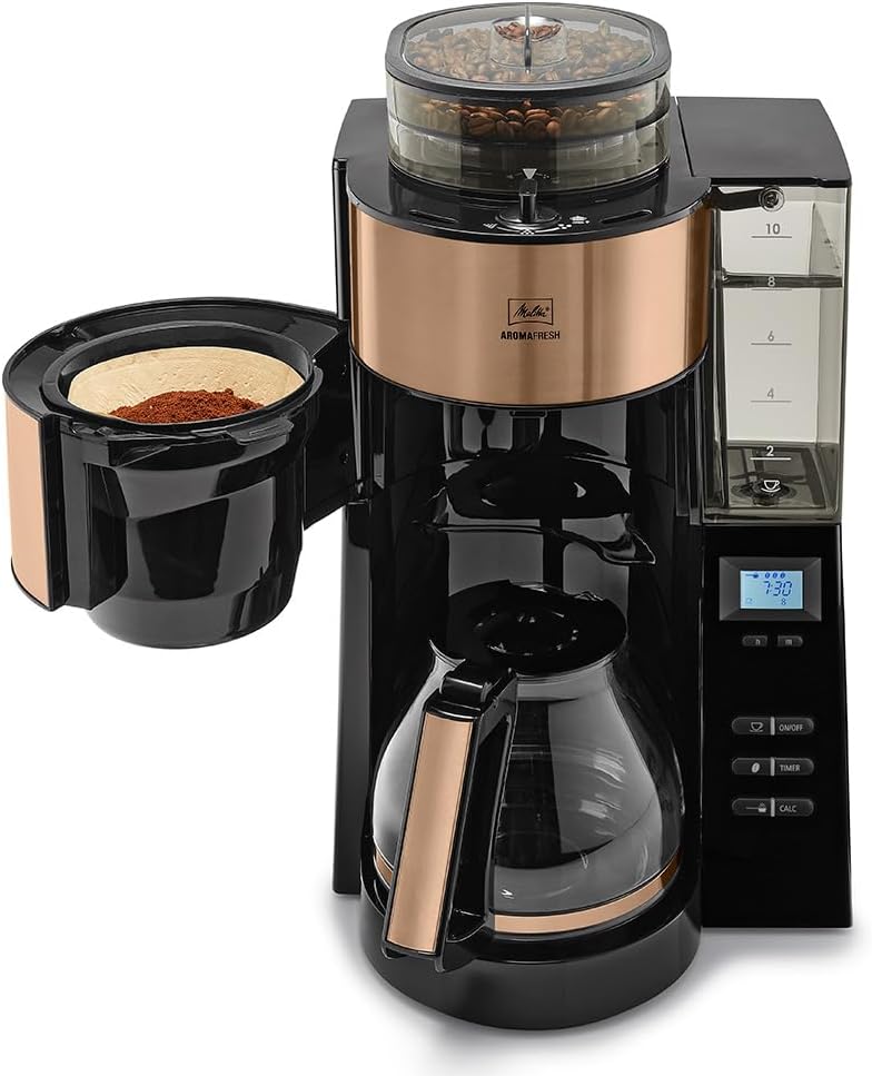 Melitta AromaFresh - Filterkaffeemaschine - mit Glaskanne - integriertes Mahlwerk - Timer Funktion - 10 Tassen - Pure Black – Bild 21