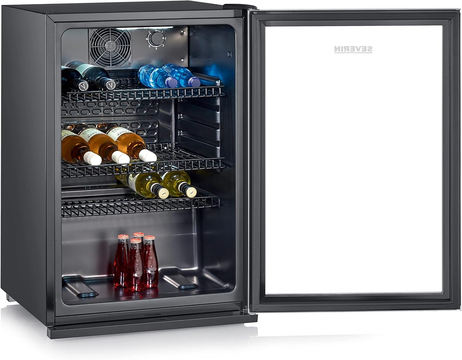 SEVERIN Flaschenkühlschrank, mit integriertem Schloss und integrierter LED-Beleuchtung, 118 L Nutzinhalt, schwarz/silber, FSK 8840 – Bild 14