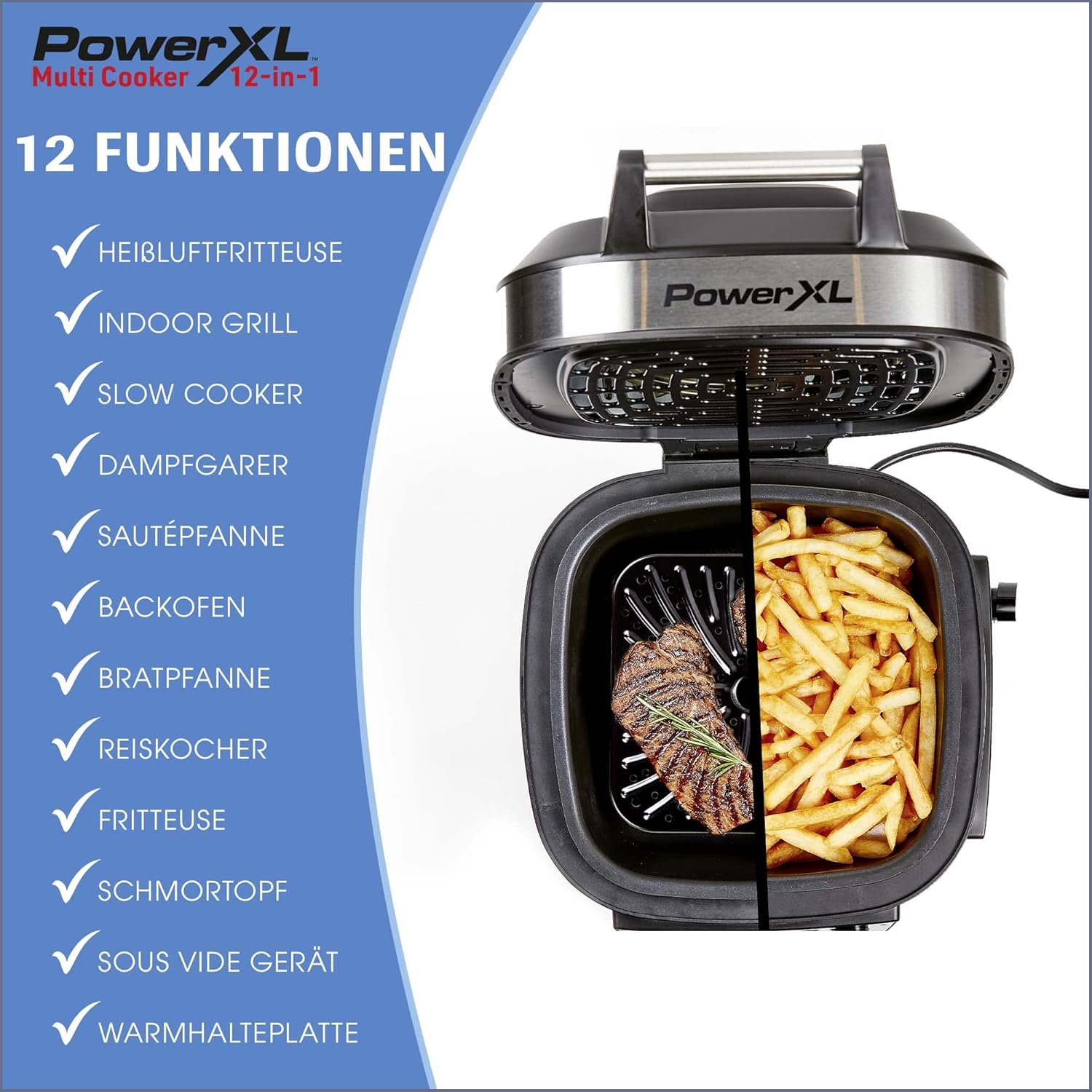 PowerXL MultiCooker - 12 in 1 Multikocher mit Warmhaltefunktion - Heißluftfritteuse, Backofen, Bratpfanne, Reiskocher uvm. - 5,7 Liter Fassungsvermögen - 12 Kochprogramme - Airfryer - Kaloriensparend – Bild 3