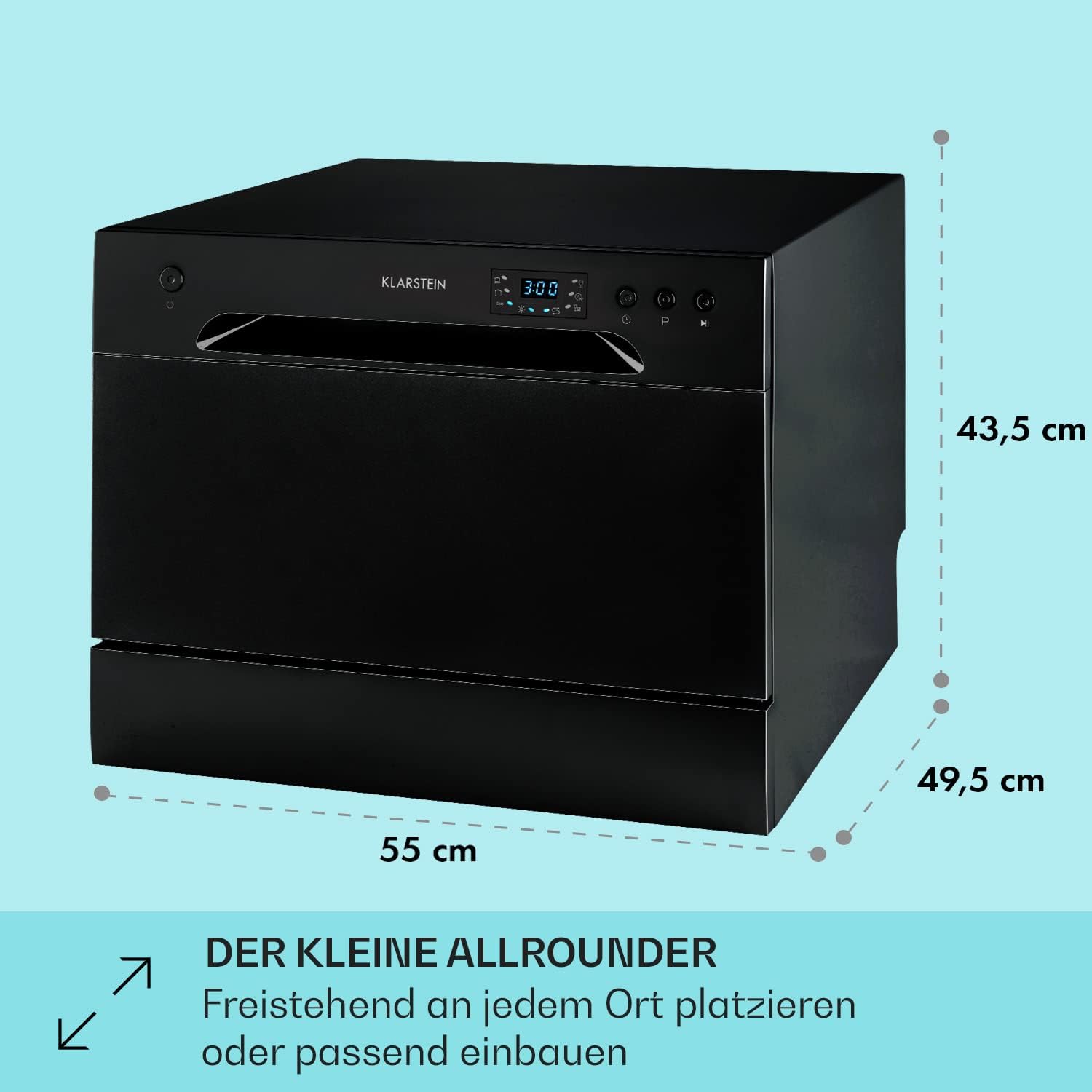 Klarstein ia 8 - Spülmaschine, Geschirrspüler, Freistehend, Teilintegriert, F, 55 cm breit, 8 Maßgedecke, 6 Programme, Aquastop, silber – Bild 36