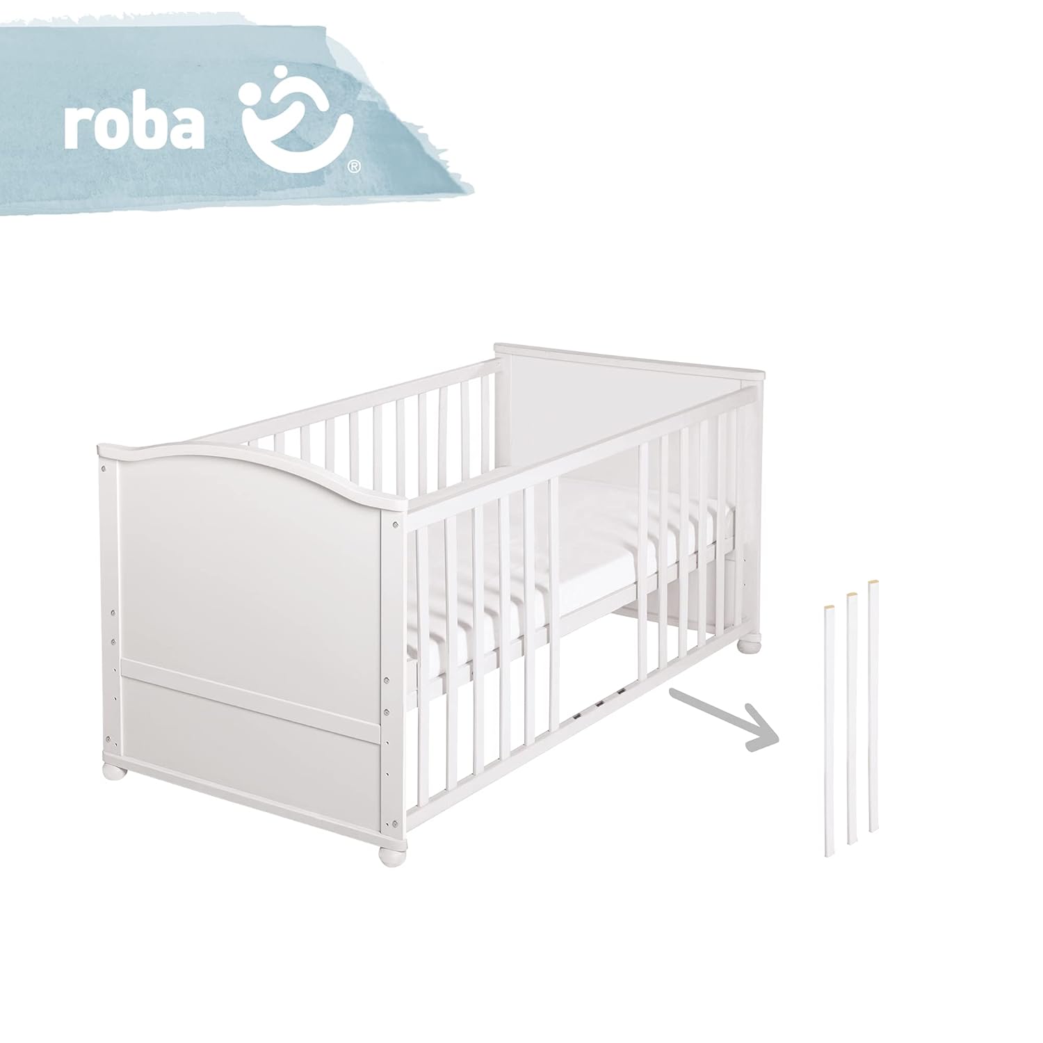 roba Babybett Set Adam & Eule - 70 x 140 cm - Mitwachsendes Kinderbett mit Bettwäsche, Himmel, Matratze - Höhenverstellbar - zu Juniorbett umbaubar - Holz weiß – Bild 26