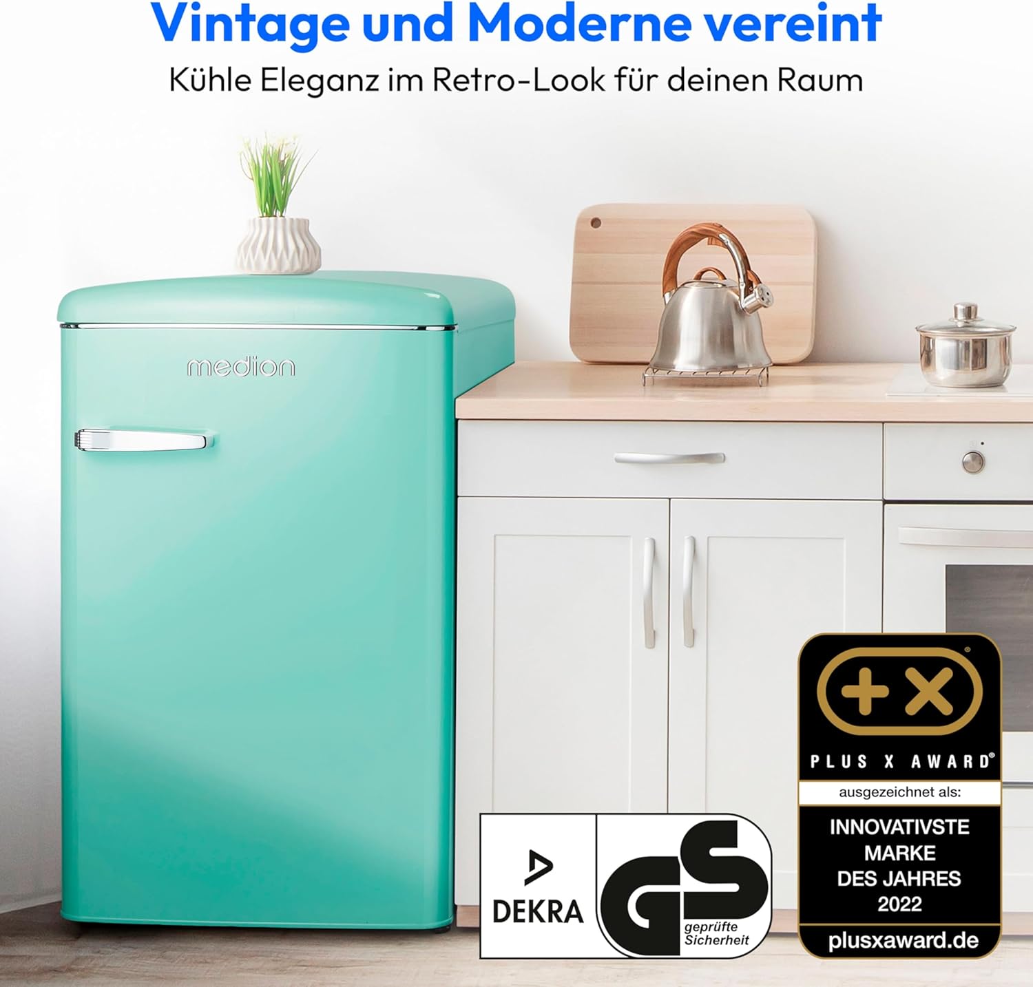 MEDION Retro Kühl-Gefrierkombination (95L Kühlschrank, 13L 4 Sterne Gefrierfach, 108 Liter Nutzinhalt, LED Innenbeleuchtung, Stufenlose Temperaturregelung, MD 37790) rot – Bild 3