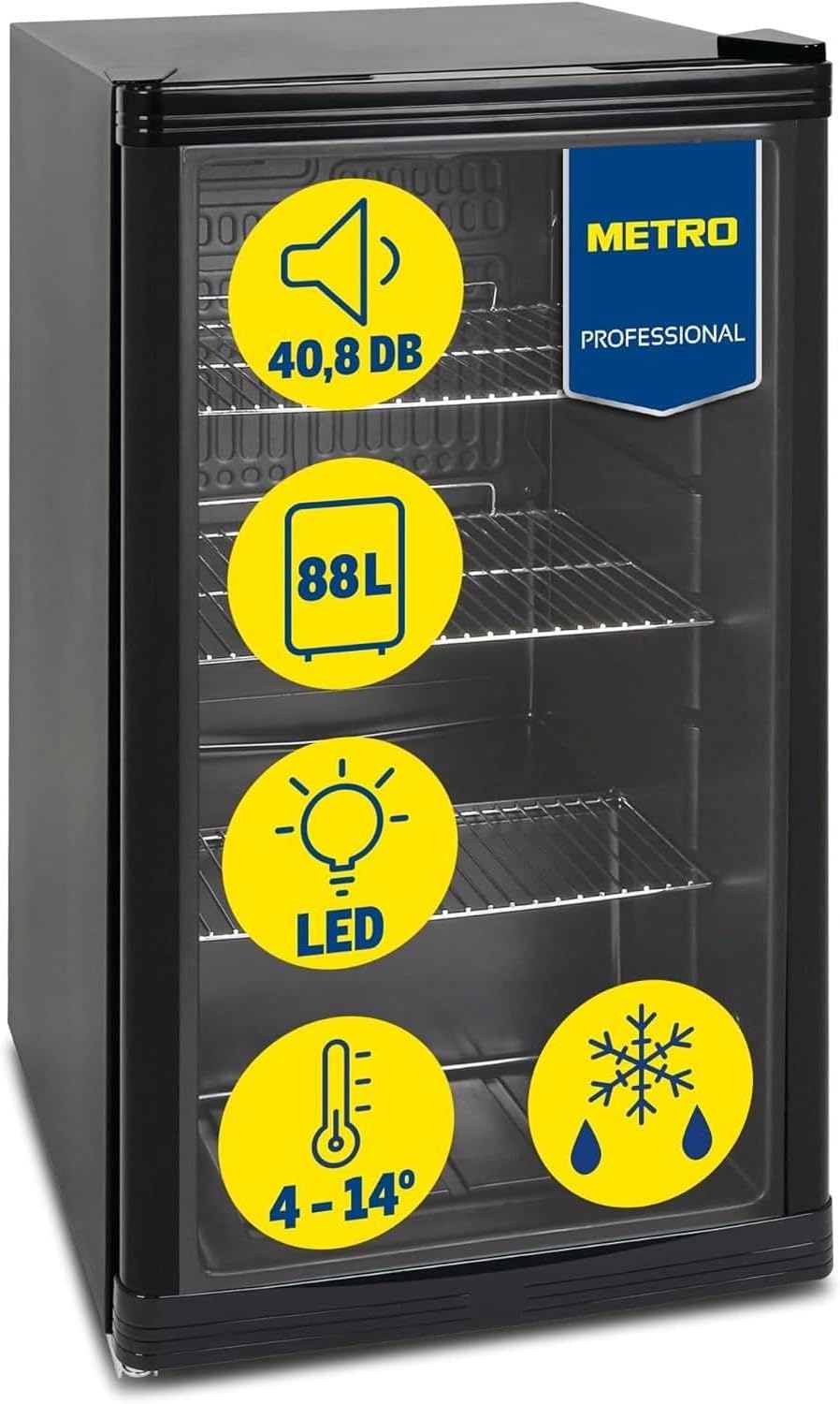 METRO Professional Mini-Kühlschrank GPC1088, 88 L, 1.052 kWh/24h, 3 Edelstahl-Drahtböden, schwarz – Bild 5
