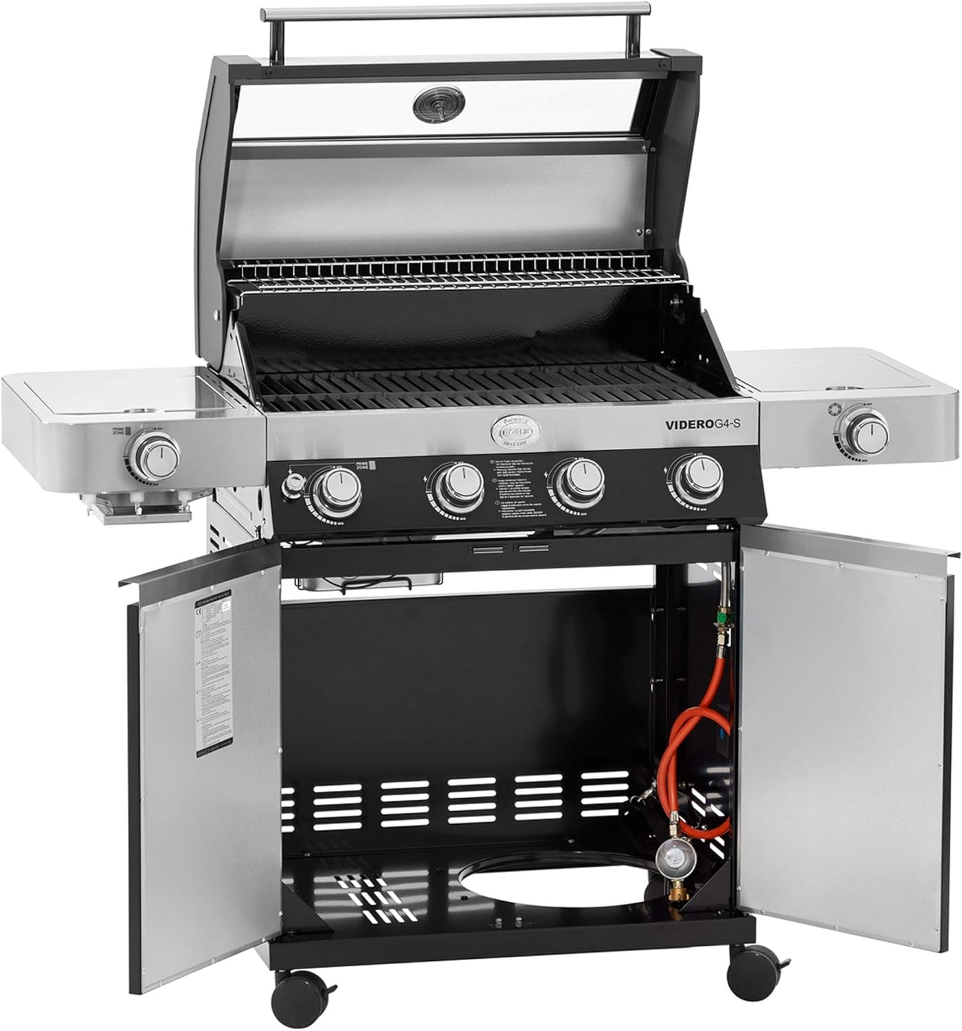 RÖSLE Elektrogrill BBQ-Portable Videro E2-P, tragbarer Tischgrill mit 2 Brennern, Warmhalterost und Deckel mit Glaseinsatz, pulverbeschichteter Stahl, schwarz/silbern – Bild 48