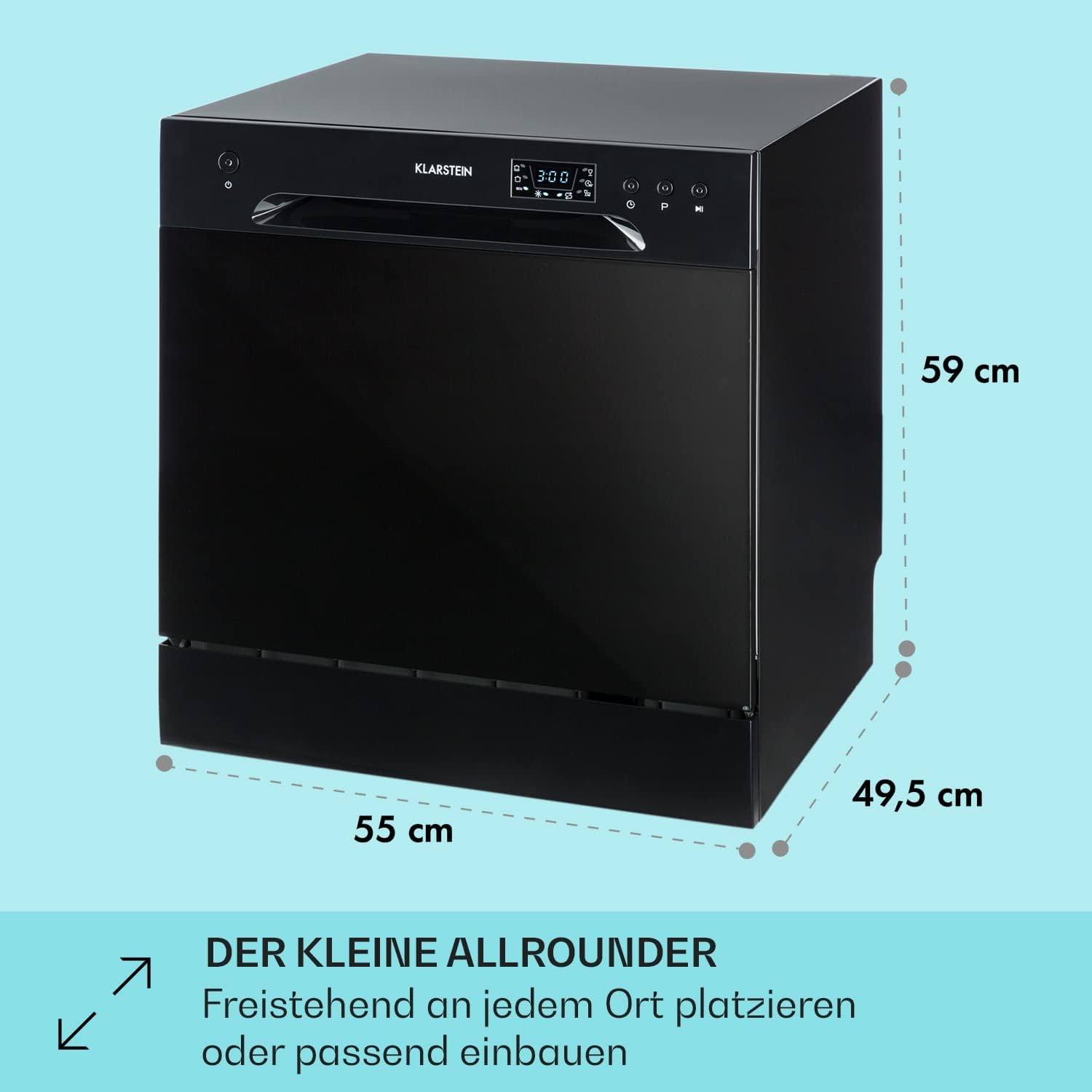 Klarstein ia 8 - Spülmaschine, Geschirrspüler, Freistehend, Teilintegriert, F, 55 cm breit, 8 Maßgedecke, 6 Programme, Aquastop, silber – Bild 79
