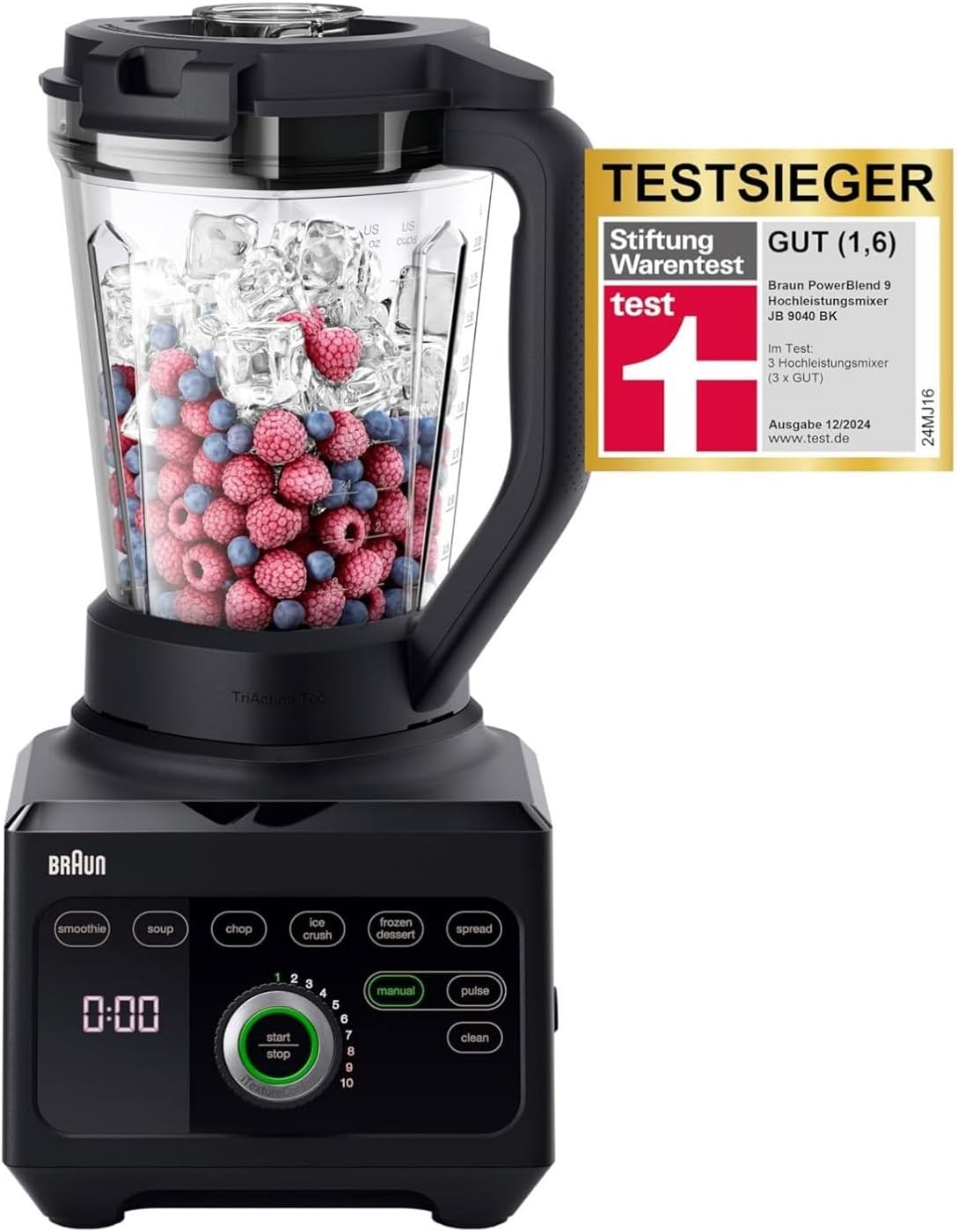 Braun PowerBlend 9 JB9040 Hochleistungsmixer – Mixer mit Tritan-Krug, 18 Mixprogramme, 10 Geschwindigkeiten + Pulsfunktion, Heißsuppenfunktion, Reinigungsprogramm, Ausguss, 1600 W, Schwarz – Bild 3