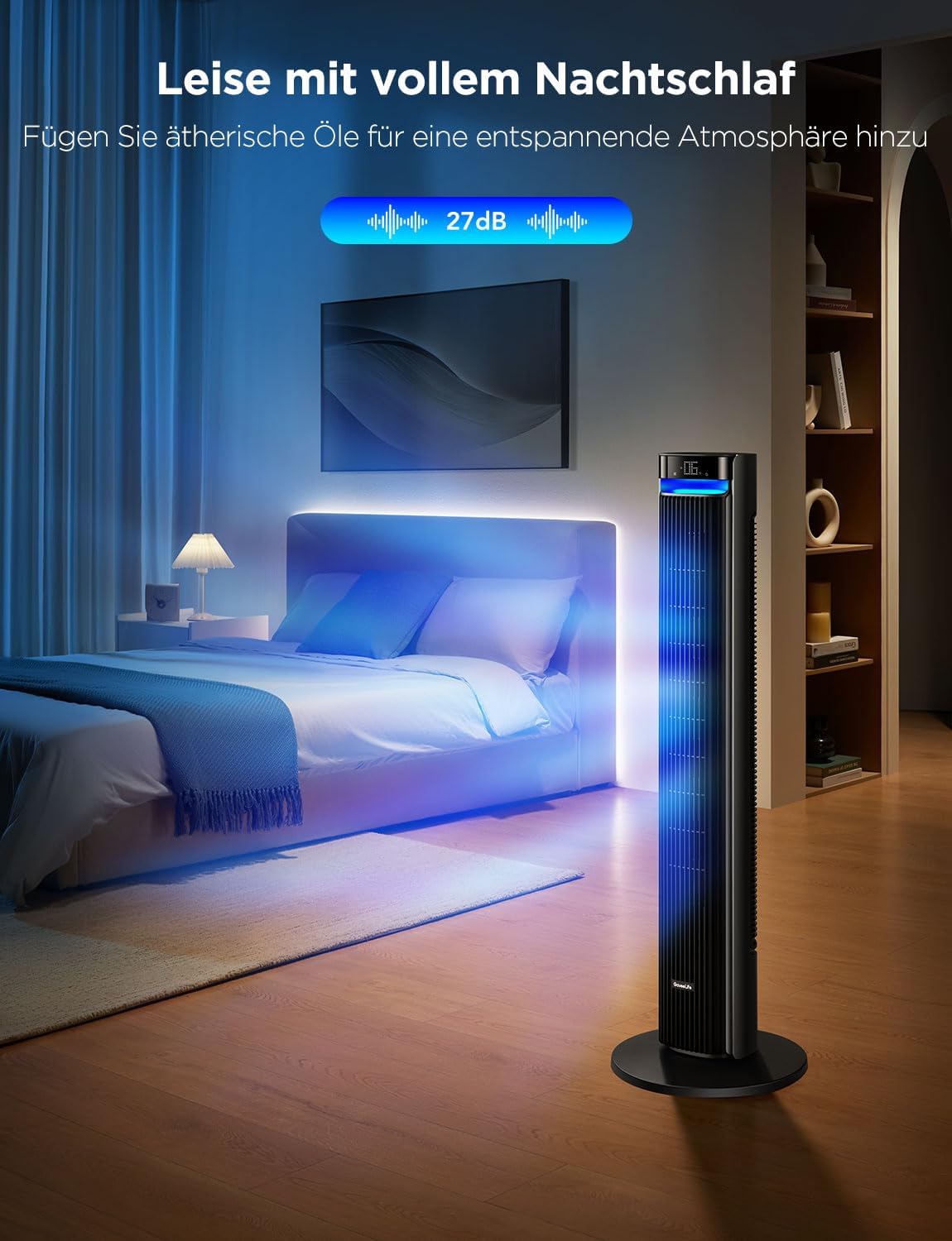 GoveeLife 27 dB leiser Ventilator, 12 Geschwindigkeiten bis zu 8 m/s, 5 Modi, 24-Stunden-Timer, intelligenter Turmventilator mit 150°-Oszillation, APP- und Sprachsteuerung für Zuhause, schwarz – Bild 6