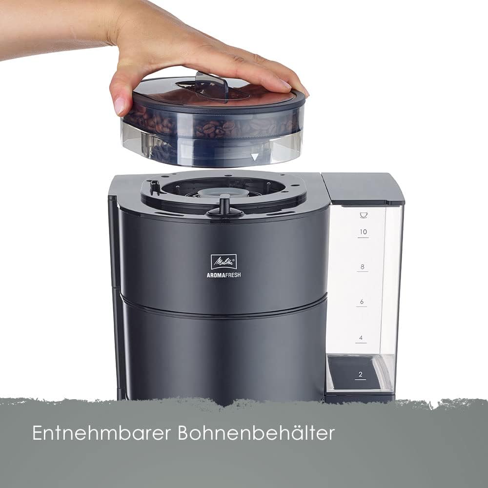 Melitta AromaFresh - Filterkaffeemaschine - mit Glaskanne - integriertes Mahlwerk - Timer Funktion - 10 Tassen - Pure Black – Bild 9