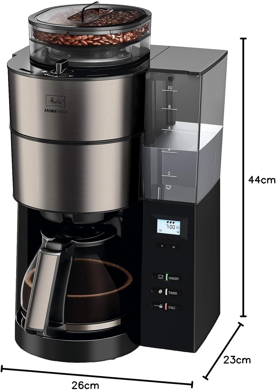 Melitta AromaFresh - Filterkaffeemaschine - mit Glaskanne - integriertes Mahlwerk - Timer Funktion - 10 Tassen - Pure Black – Bild 43