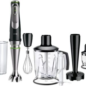 Braun MultiQuick 9 MQ 9187XLI Stabmixer – Pürierstab mit Active PowerDrive Technologie und 5 Zubehrteilen zum Zerkleinern, Stampfen, Rühren und Ice-Crushen, 1200 Watt, schwarz/Edelstahl