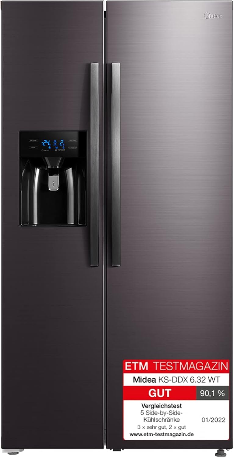 Midea KS-DDX 6.32 WT Side-by-Side Kühl-/Gefrierkombination/ 178,8 cm Hhe/ 254 kWh/Jahr/No Frost/Dual Inverter Compressor/mit 3in1 Wasser-/Eisspender und Wassertank, Dark Inox – Bild 9