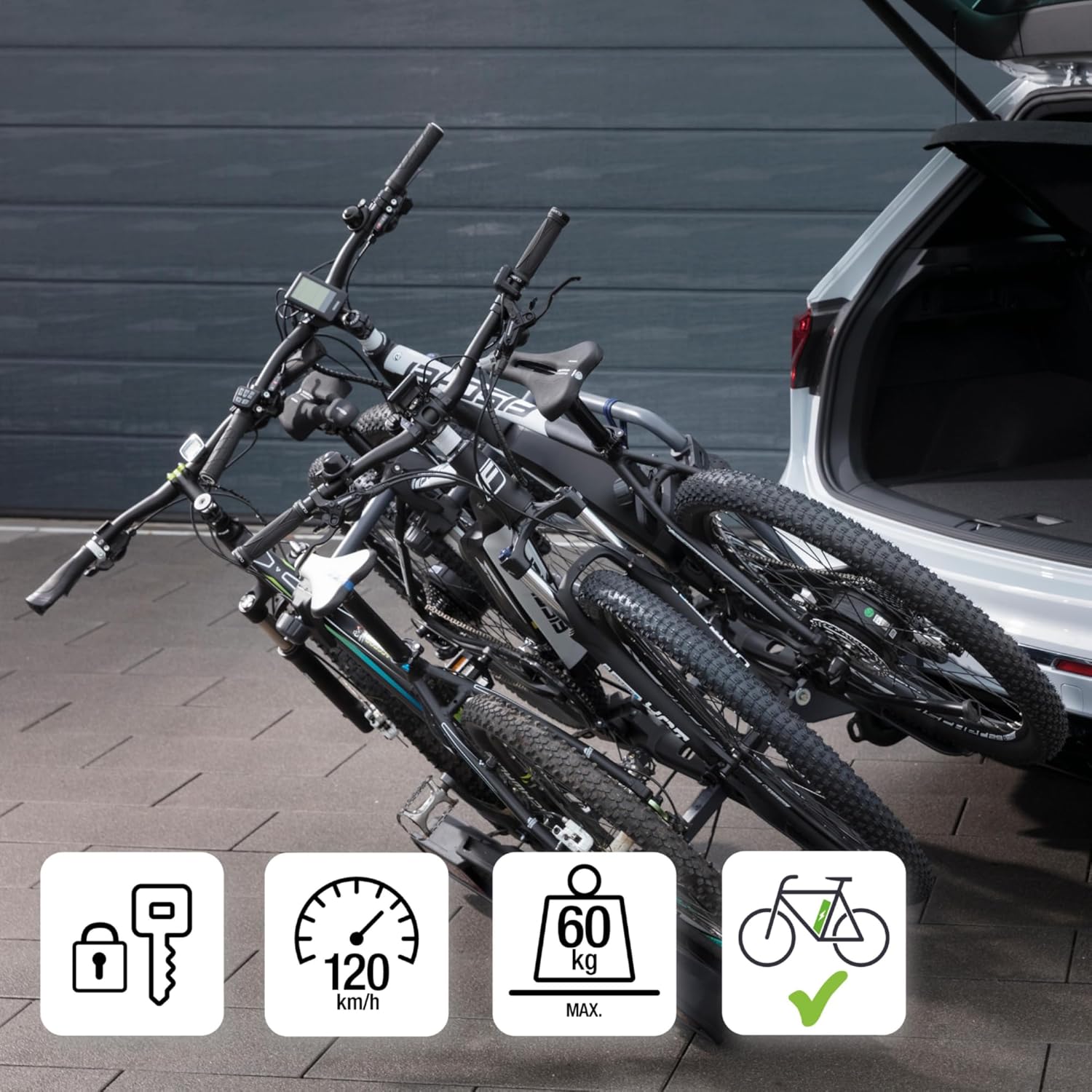 Fischer Kupplungs-Fahrradträger ProlineEvo 2, für 2 Fahrräder bis 60kg Nutzlast, E-Bike geeignet, vormontiert, abschließbar, faltbar – Bild 23