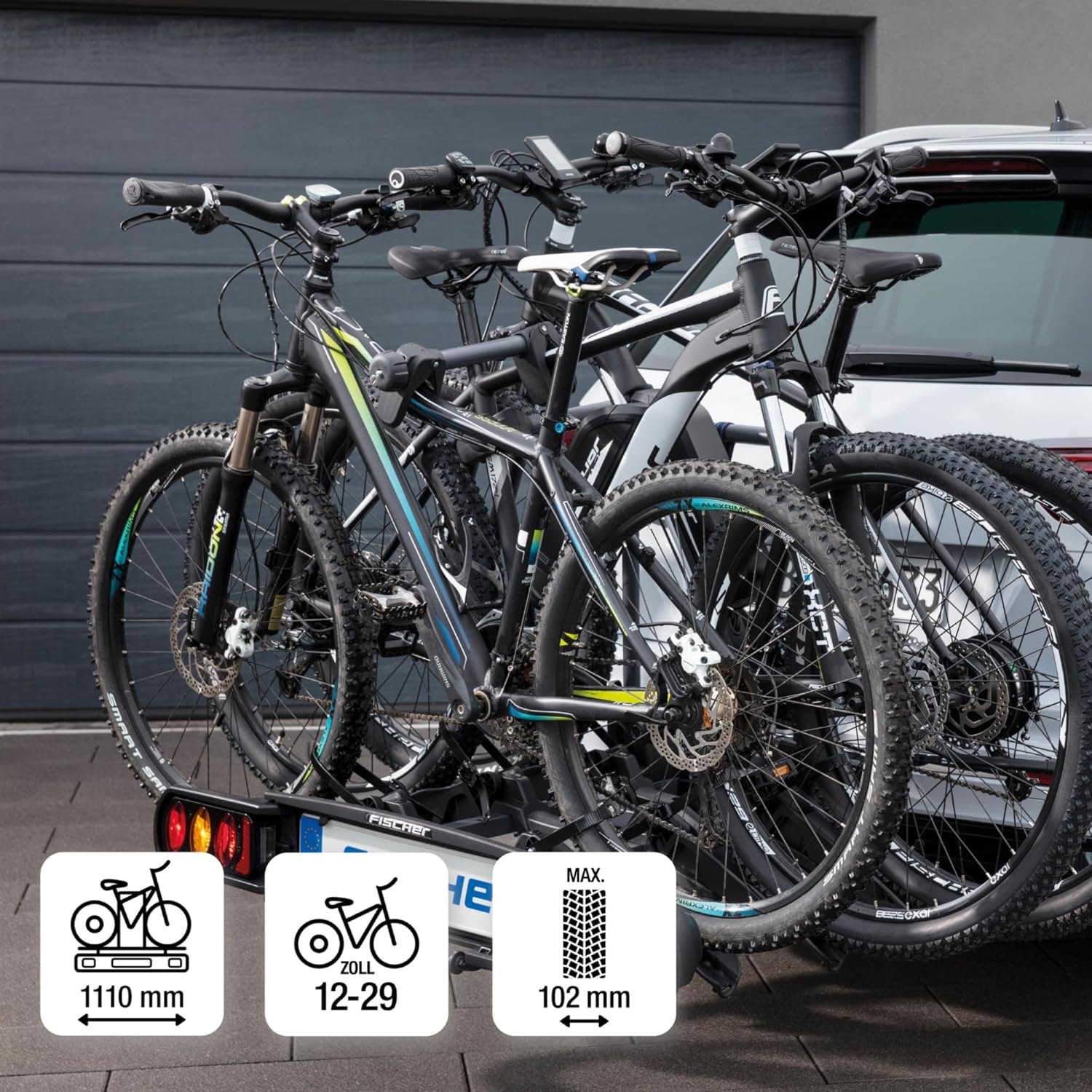 Fischer Kupplungs-Fahrradträger ProlineEvo 2, für 2 Fahrräder bis 60kg Nutzlast, E-Bike geeignet, vormontiert, abschließbar, faltbar – Bild 24